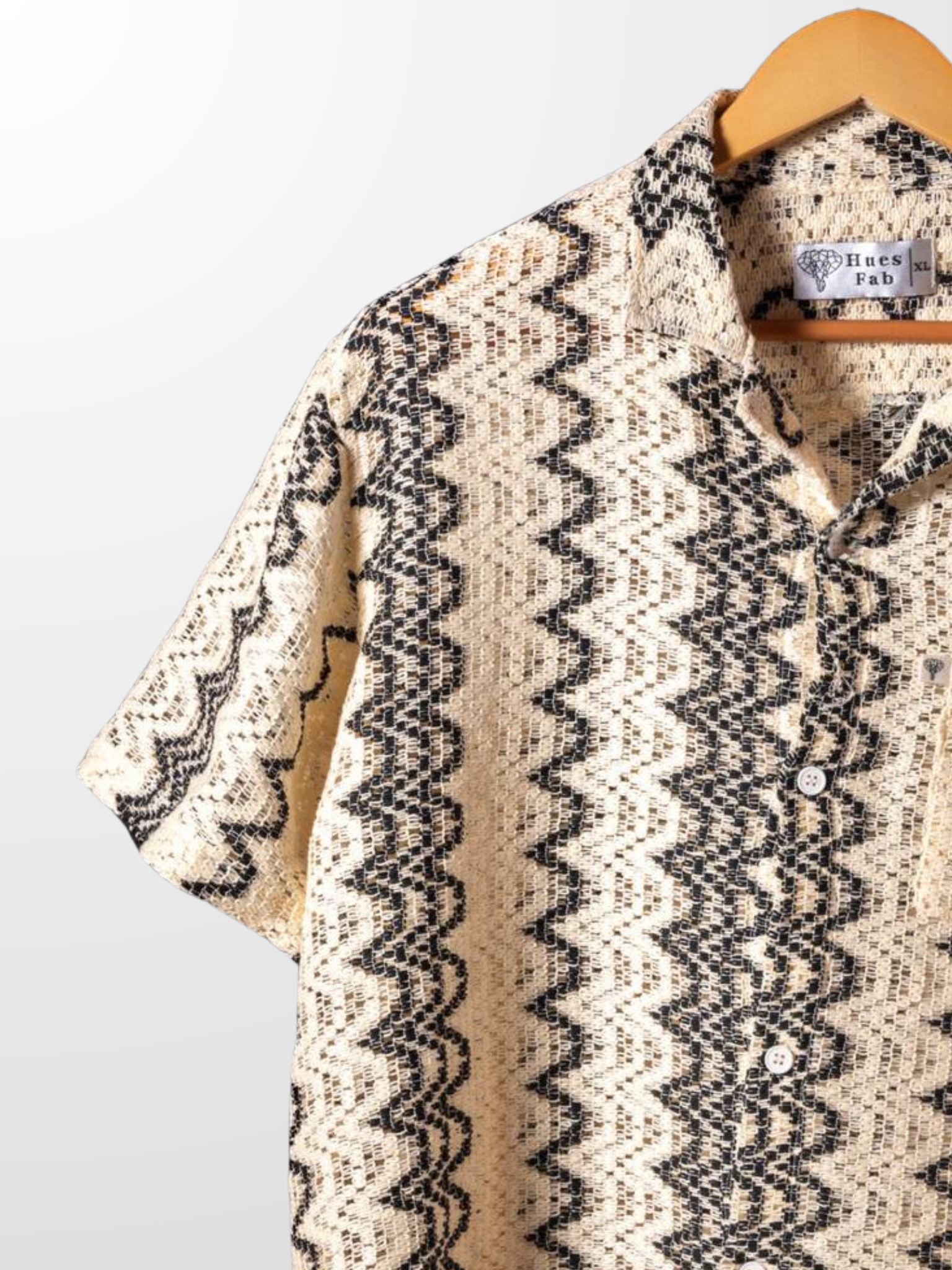 Cream – Black Cotton Knitted Half Sleeves Shirt