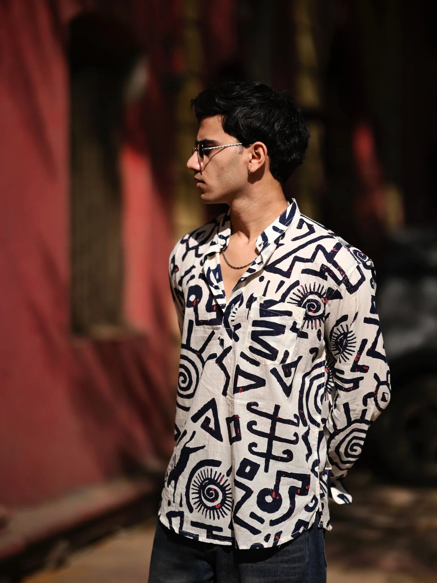 Navy Blue Celestial Printed Short Kurta