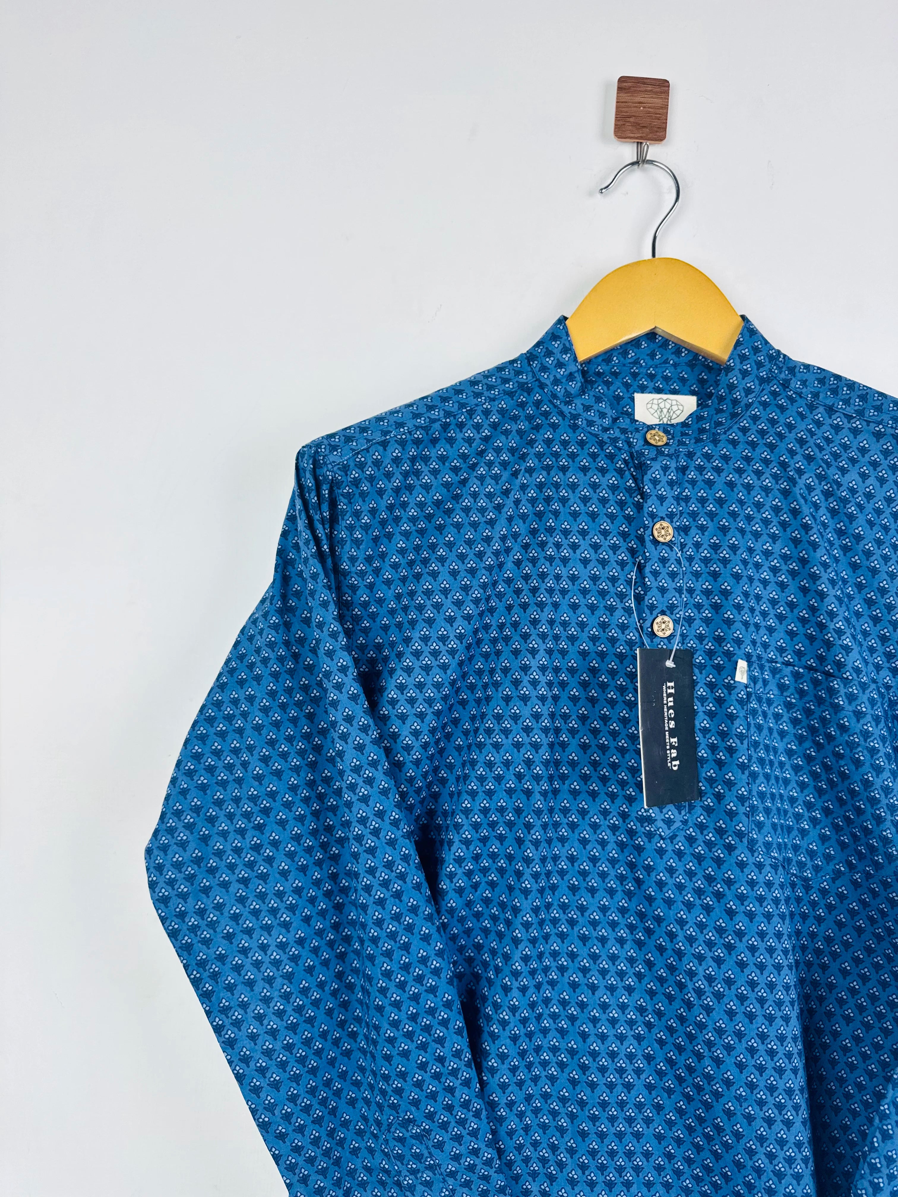 Navy blue Micro Flowers short kurta