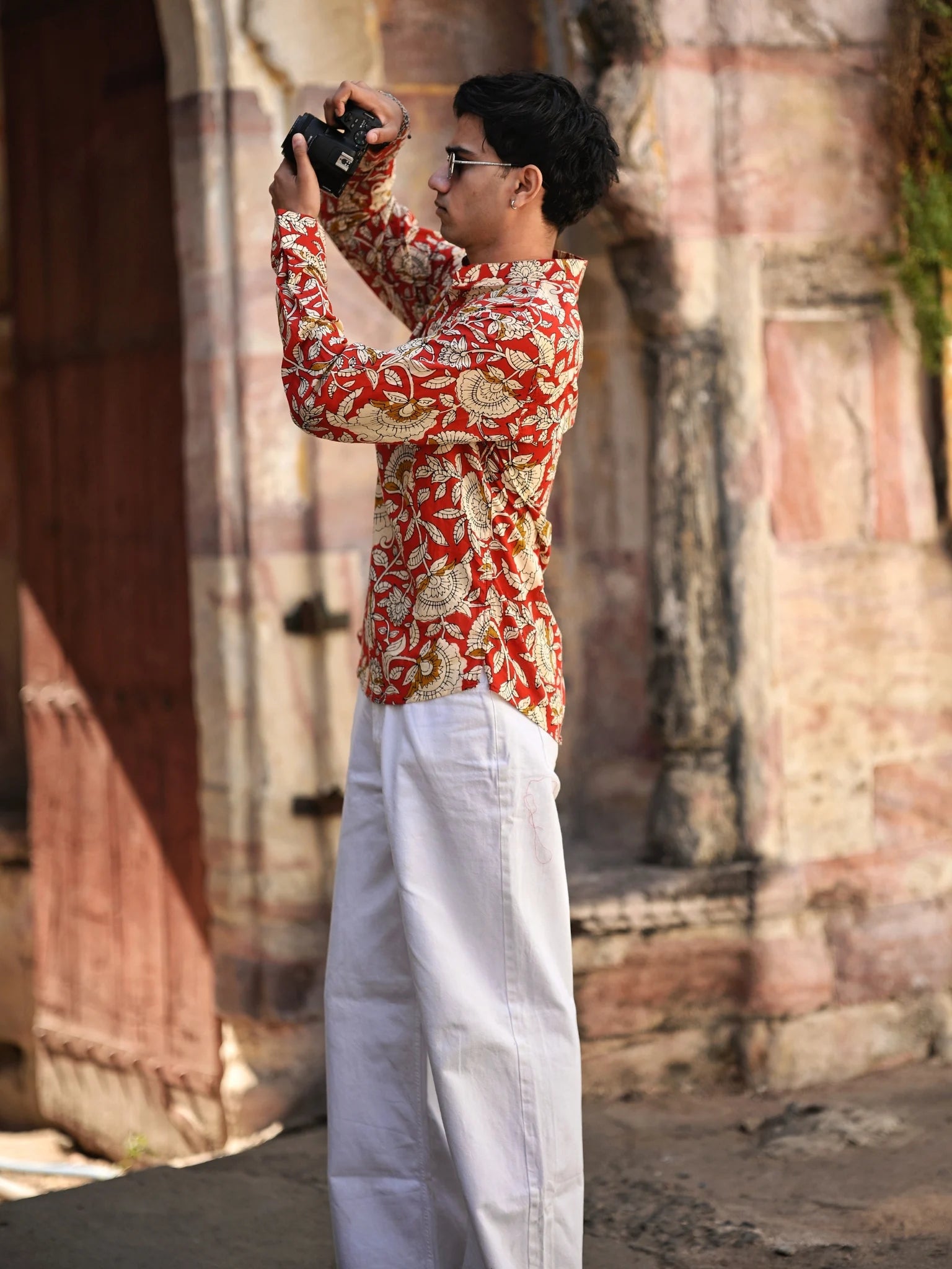 Red Floral printed short kurta
