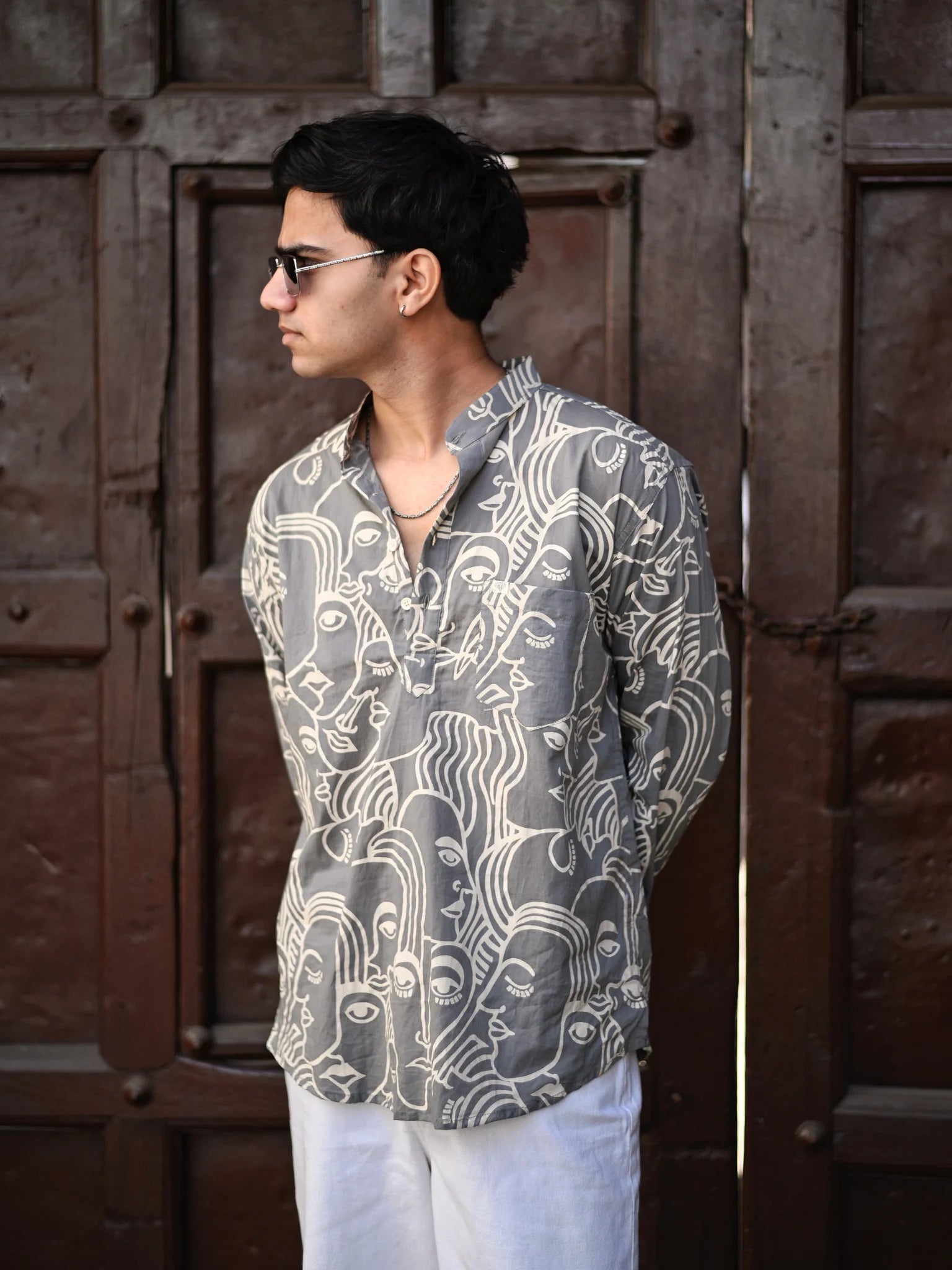 Grey Face Art Printed Short Kurta
