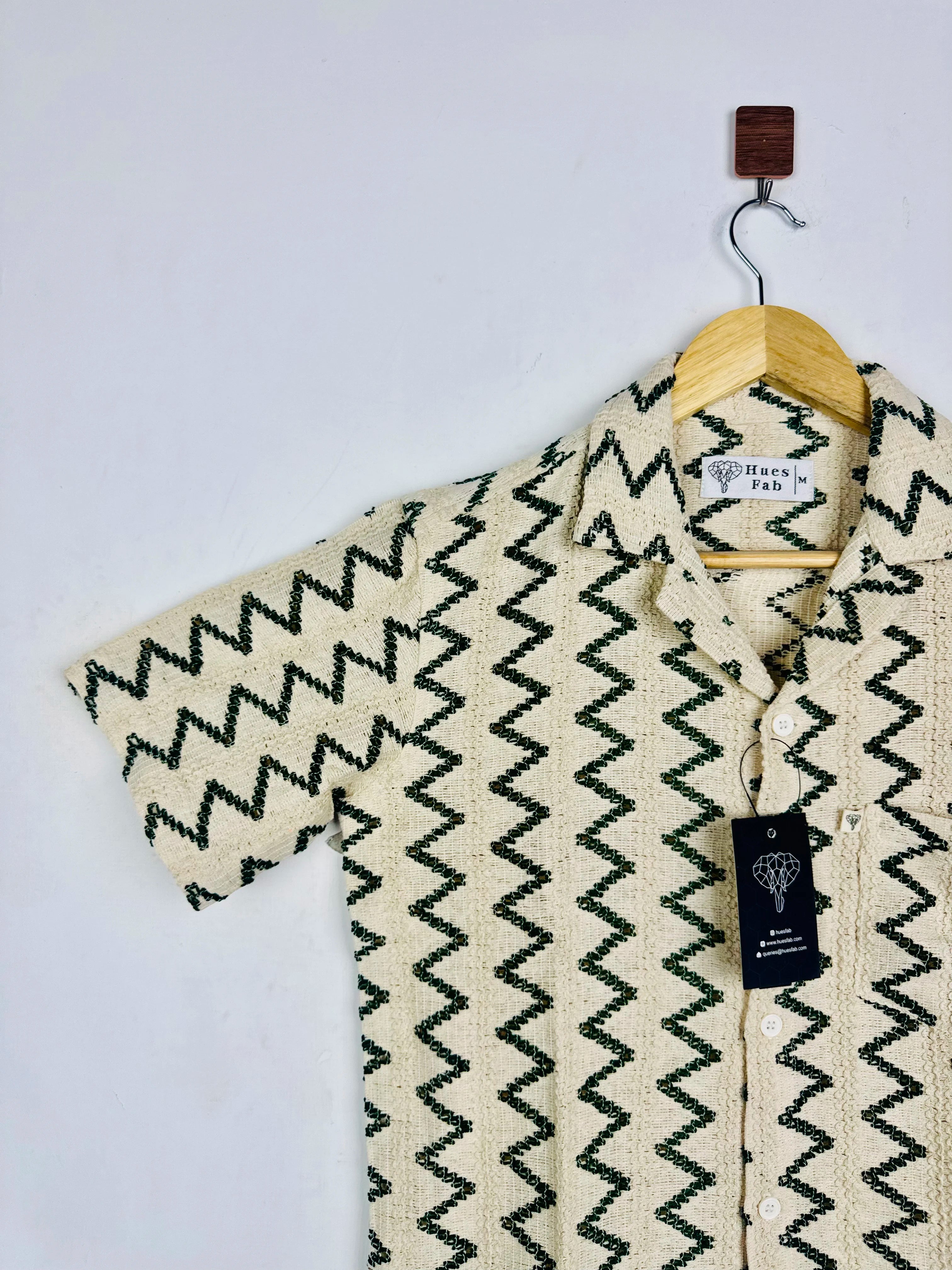 Cream green Zig Zag Knitted Half Sleeves Shirt