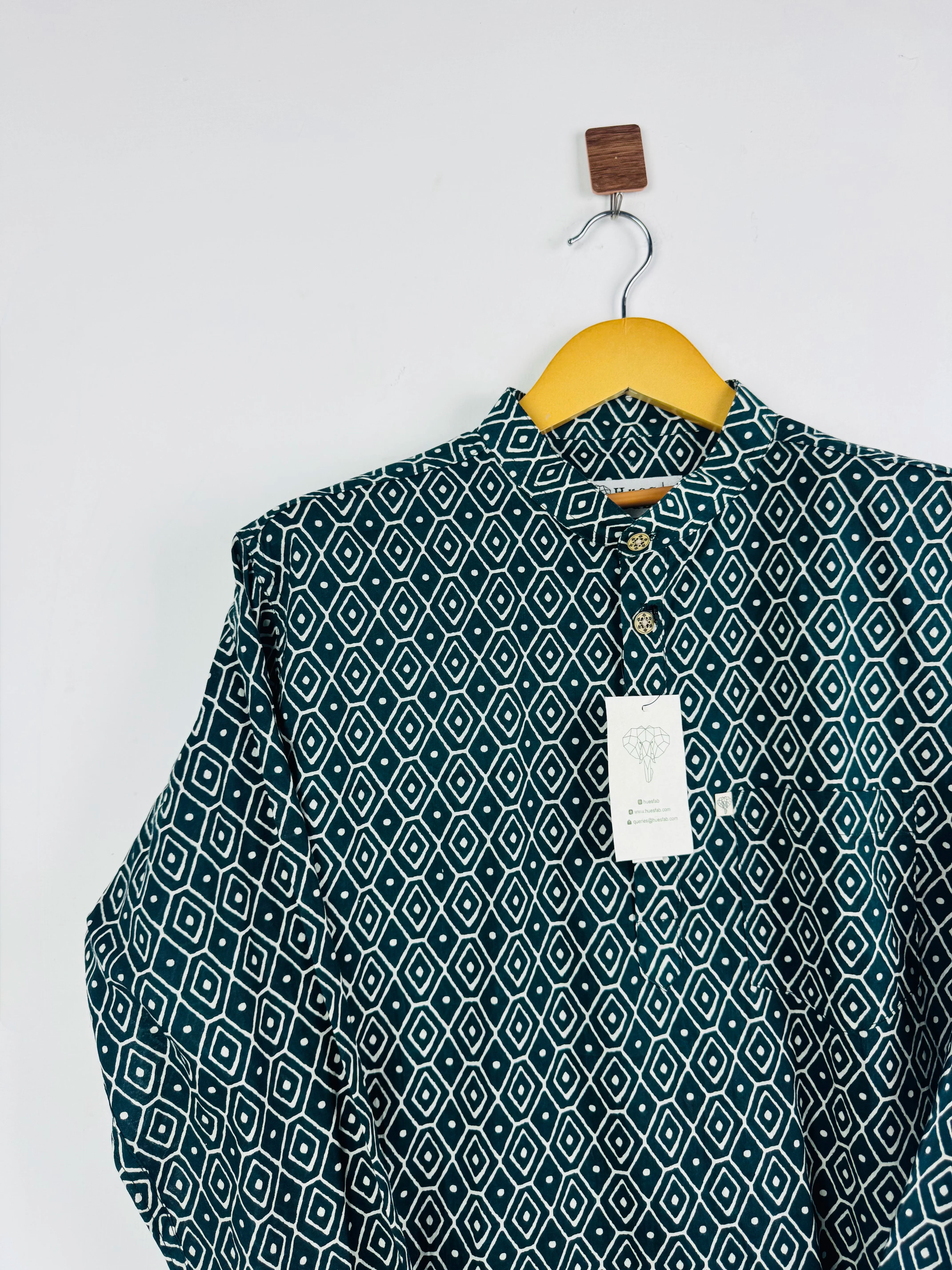 Pine Green Blocks Short Kurta
