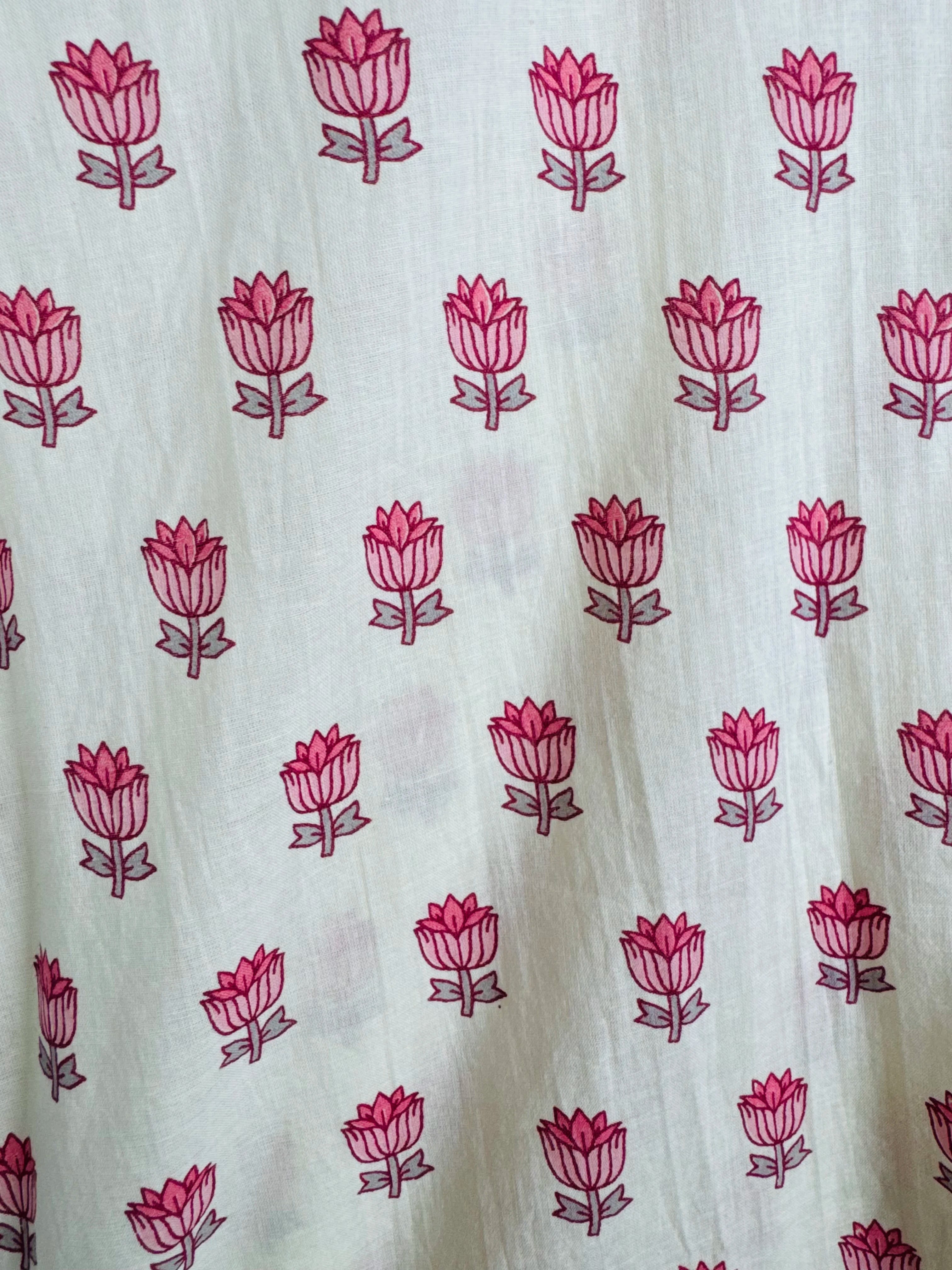 Off-White Pink Flower Half Sleeves Shirt