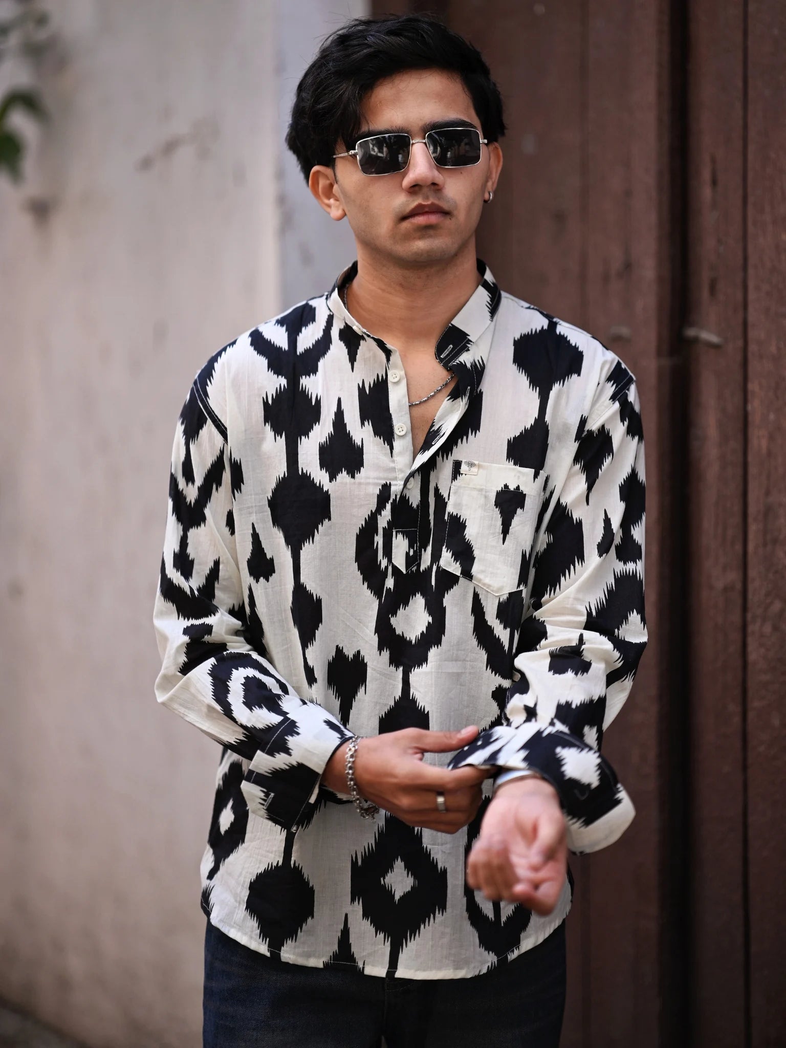 white black ikat short kurta