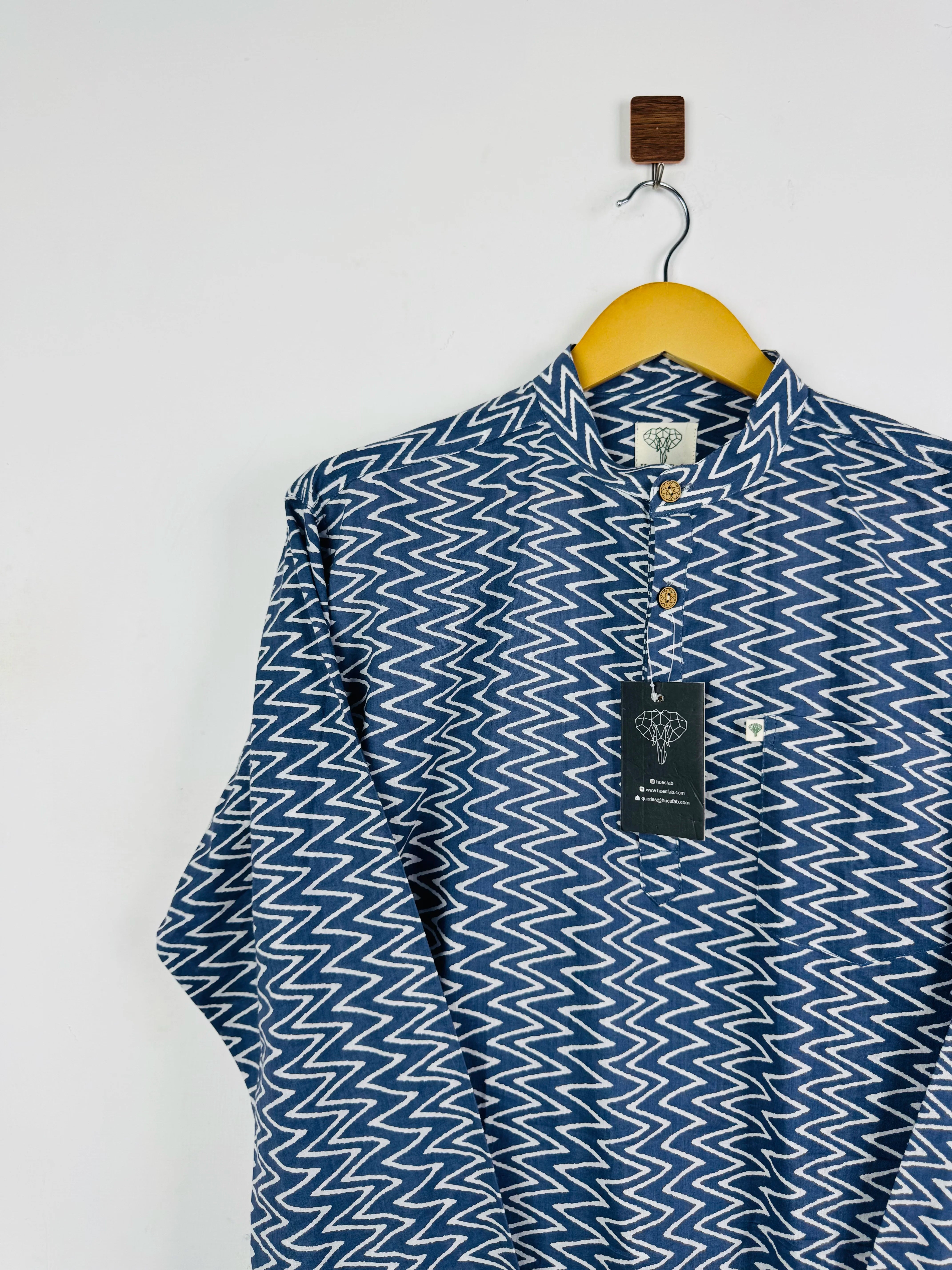 Grey Zig Zag Printed Short Kurta