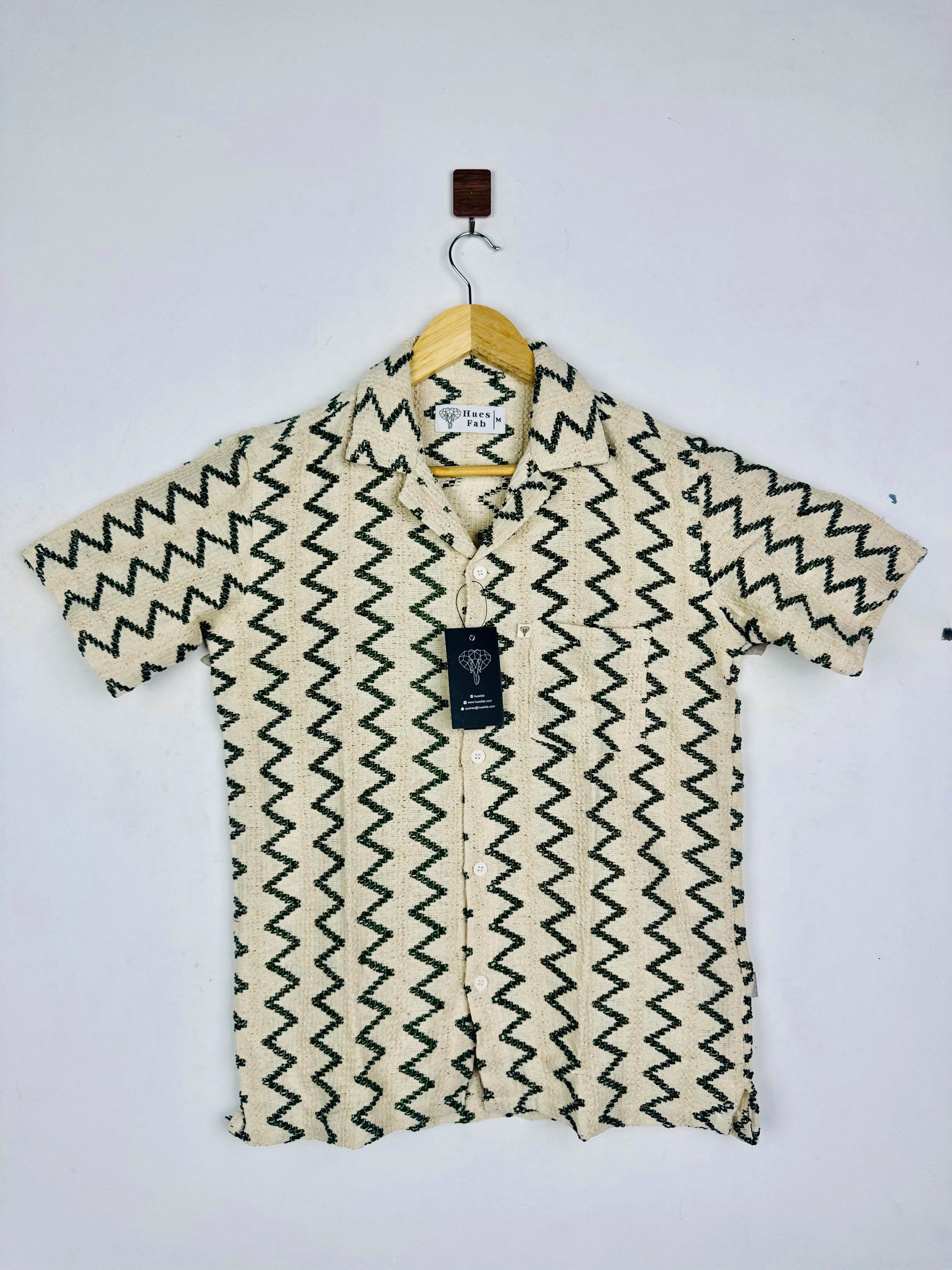 Cream green Zig Zag Knitted Half Sleeves Shirt