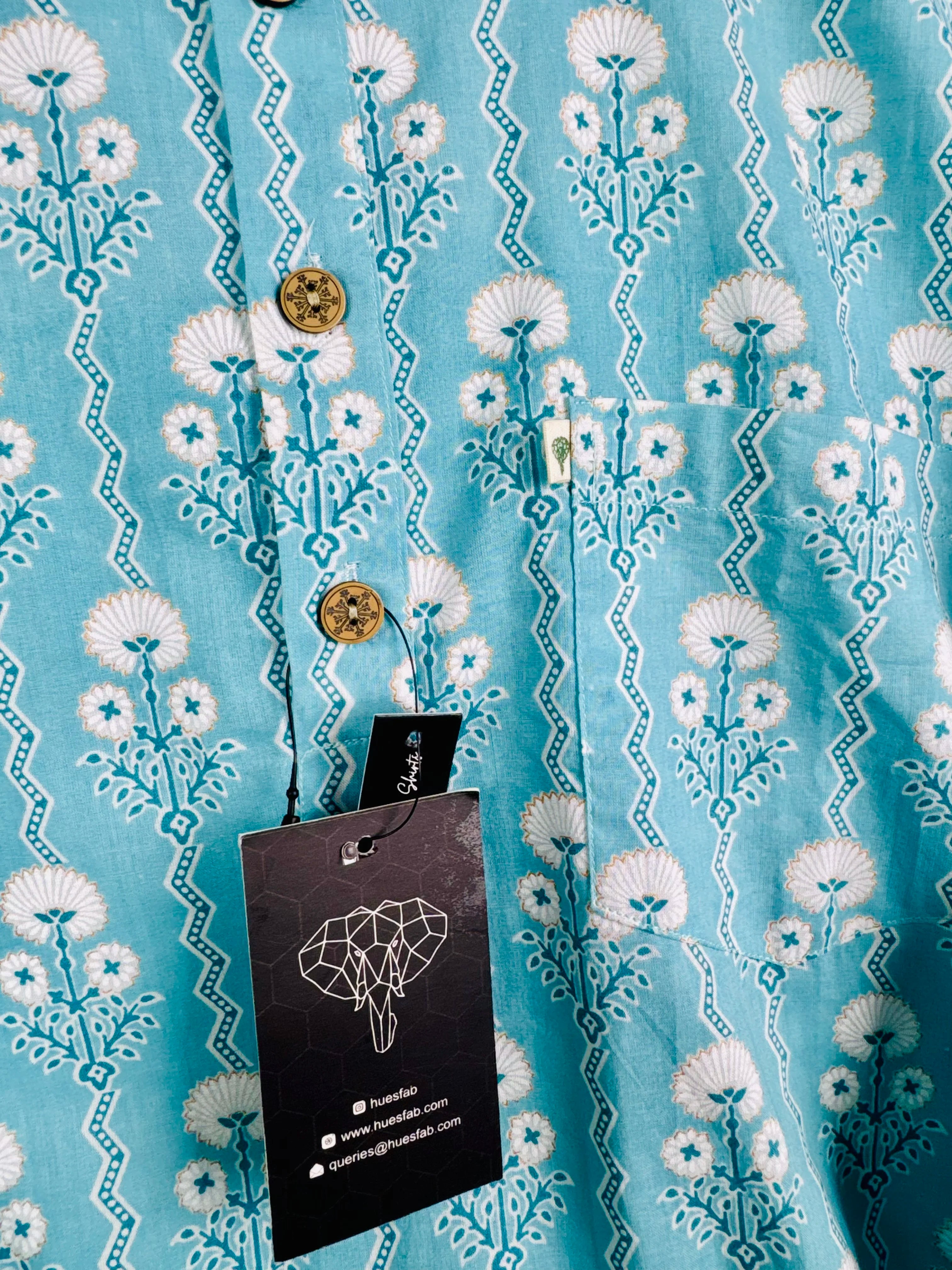 Sky Blue Flower printed short kurta