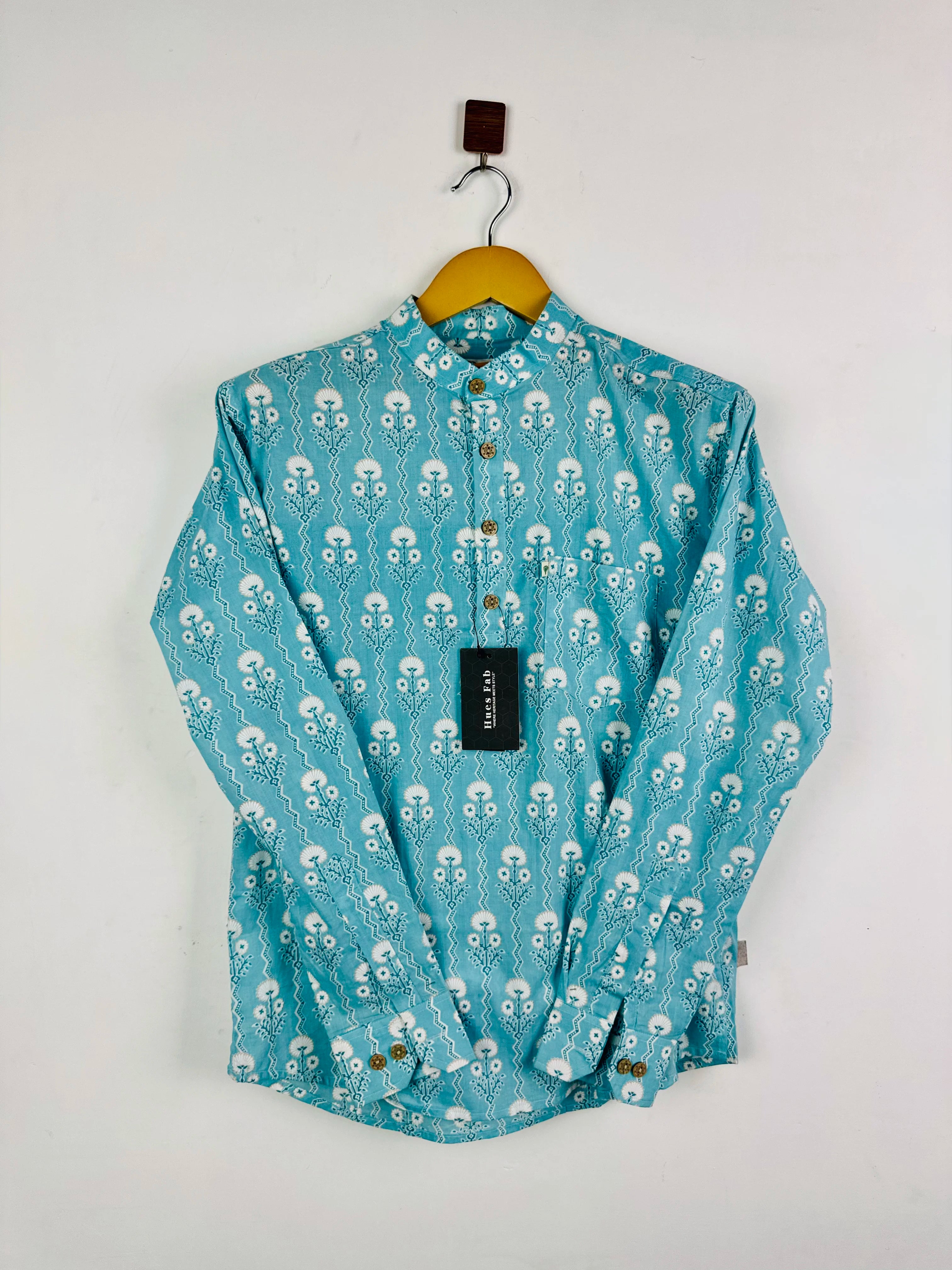 Sky Blue Flower printed short kurta