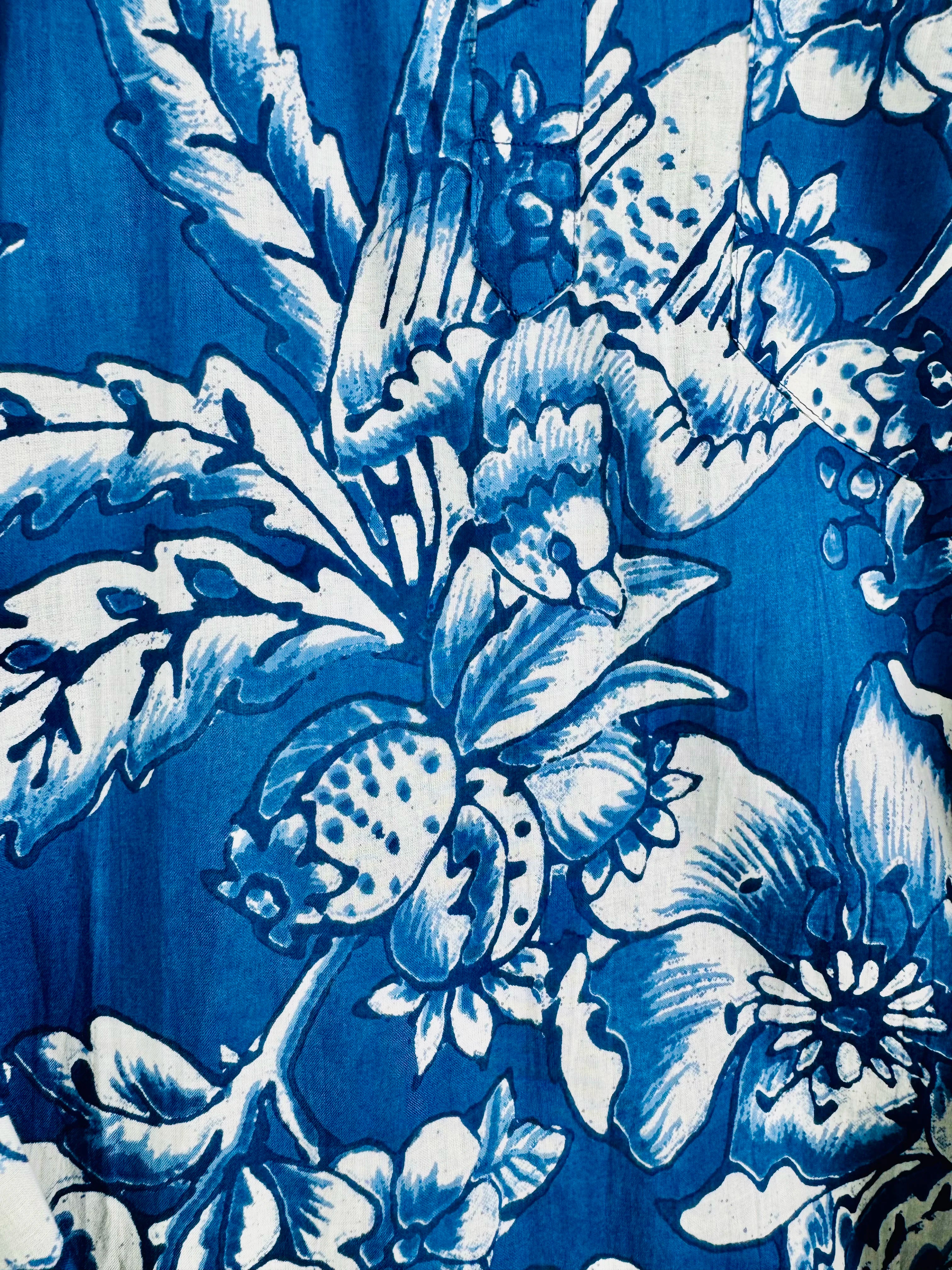 Navy Blue White Floral Printed Short Kurta
