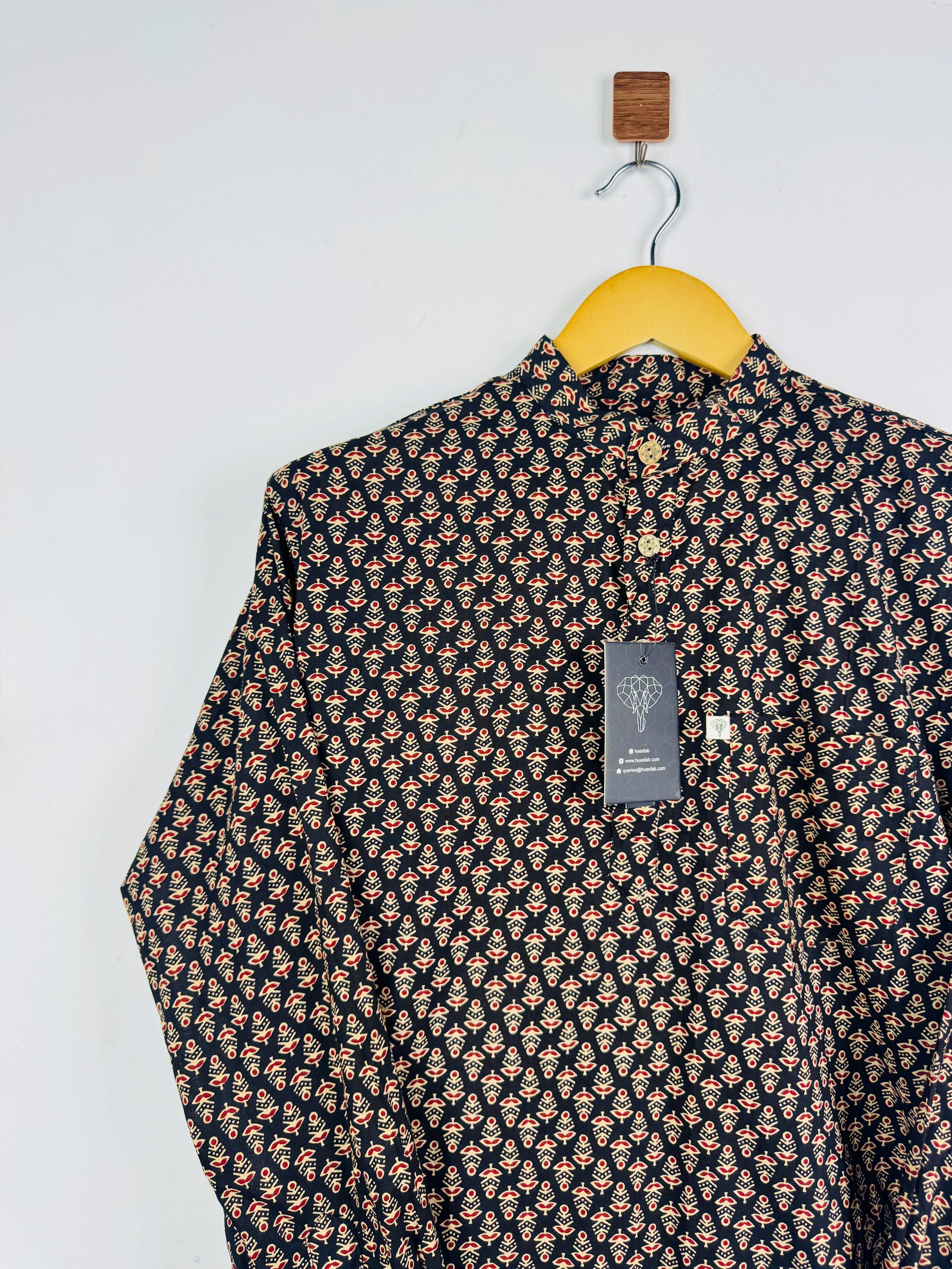 Black - Brown Motifs Short Kurta