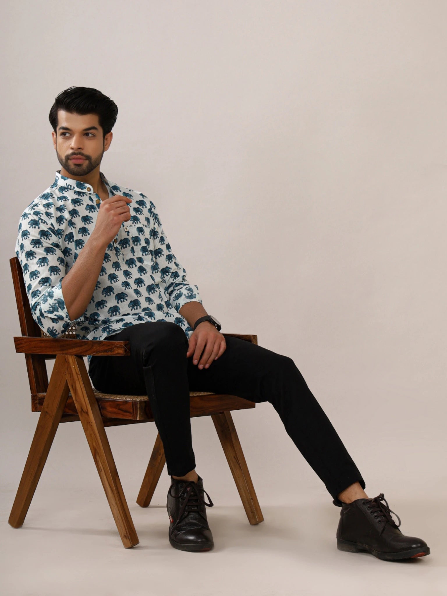 Sky Blue Elephant short kurta