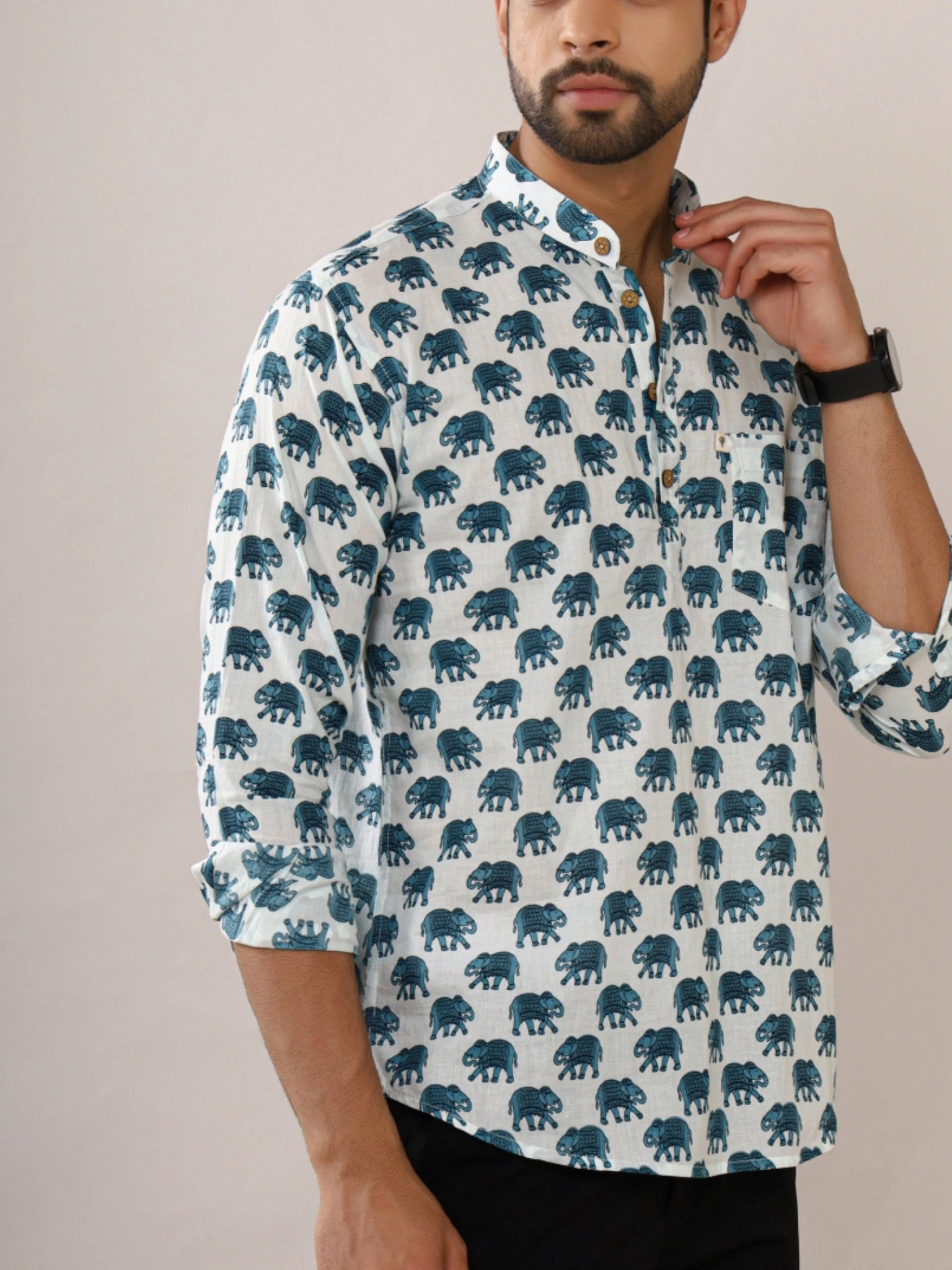 Sky Blue Elephant short kurta