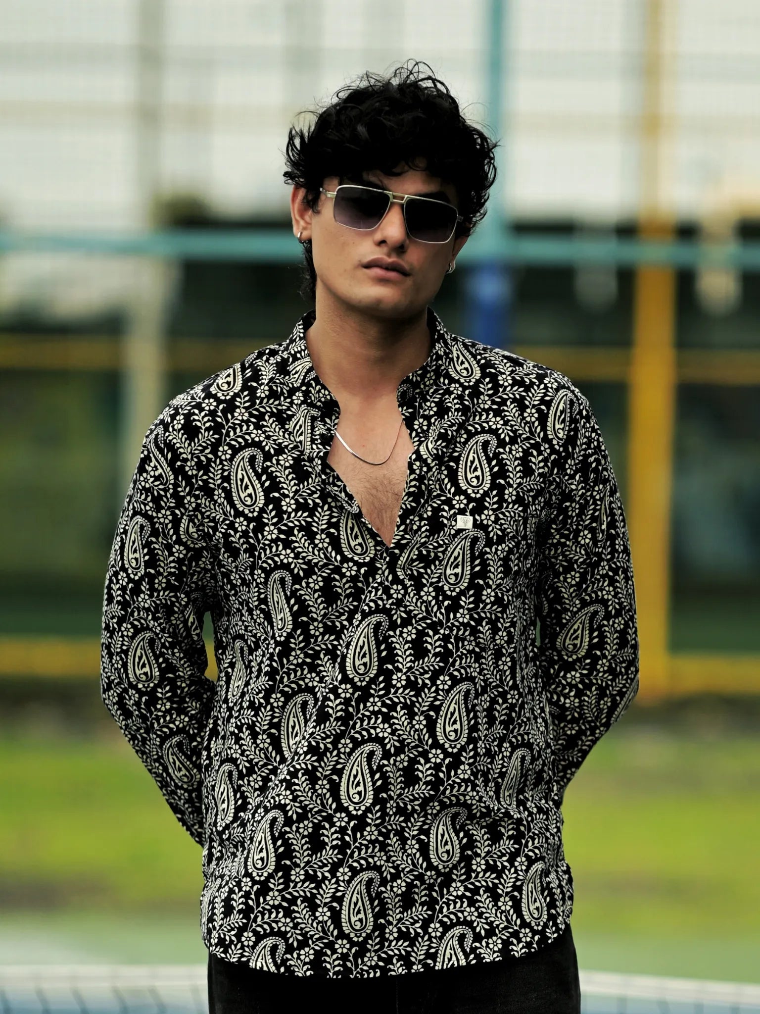 Black Mughal Paisley Short Kurta