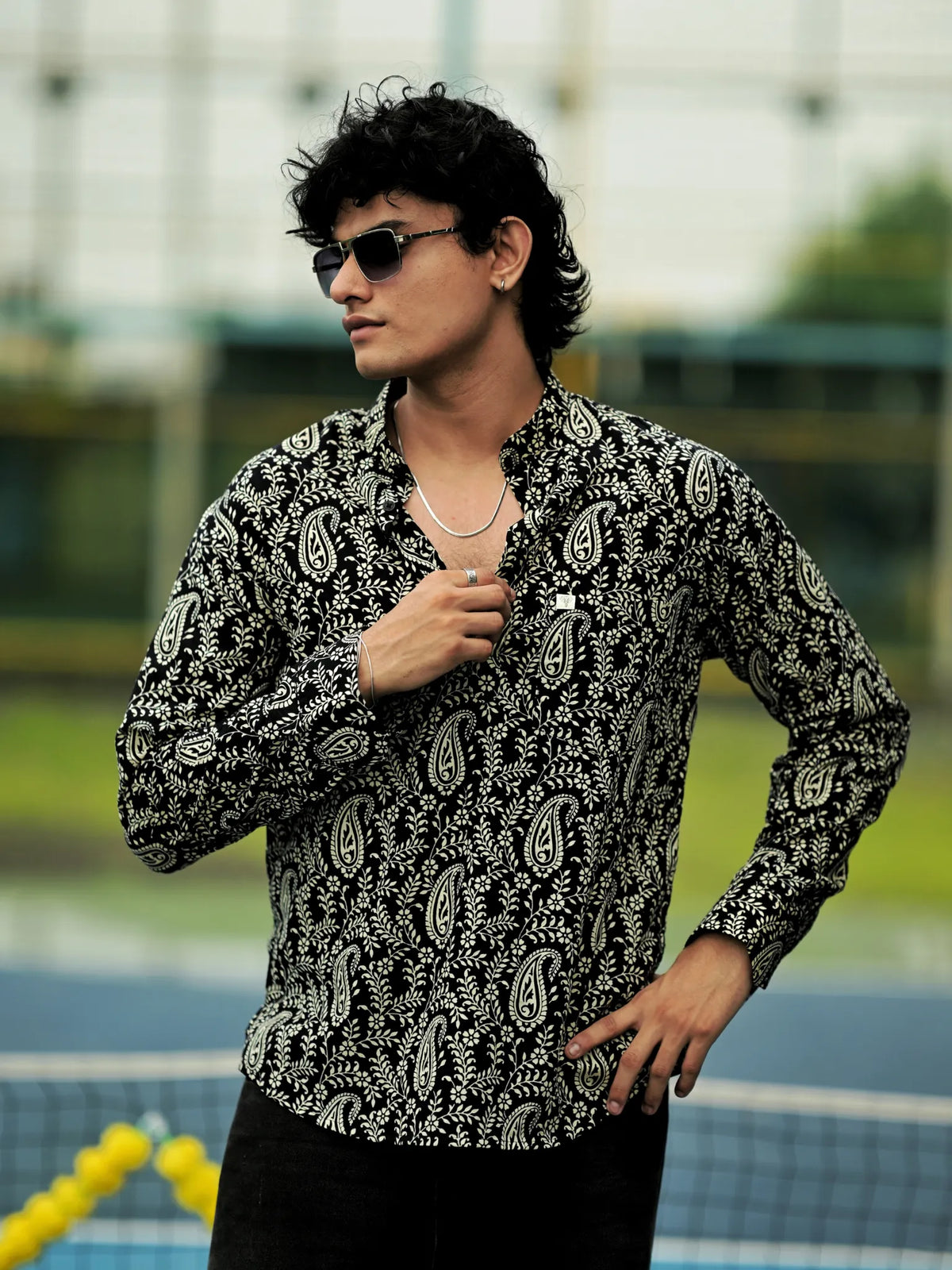 Black Mughal Paisley Short Kurta