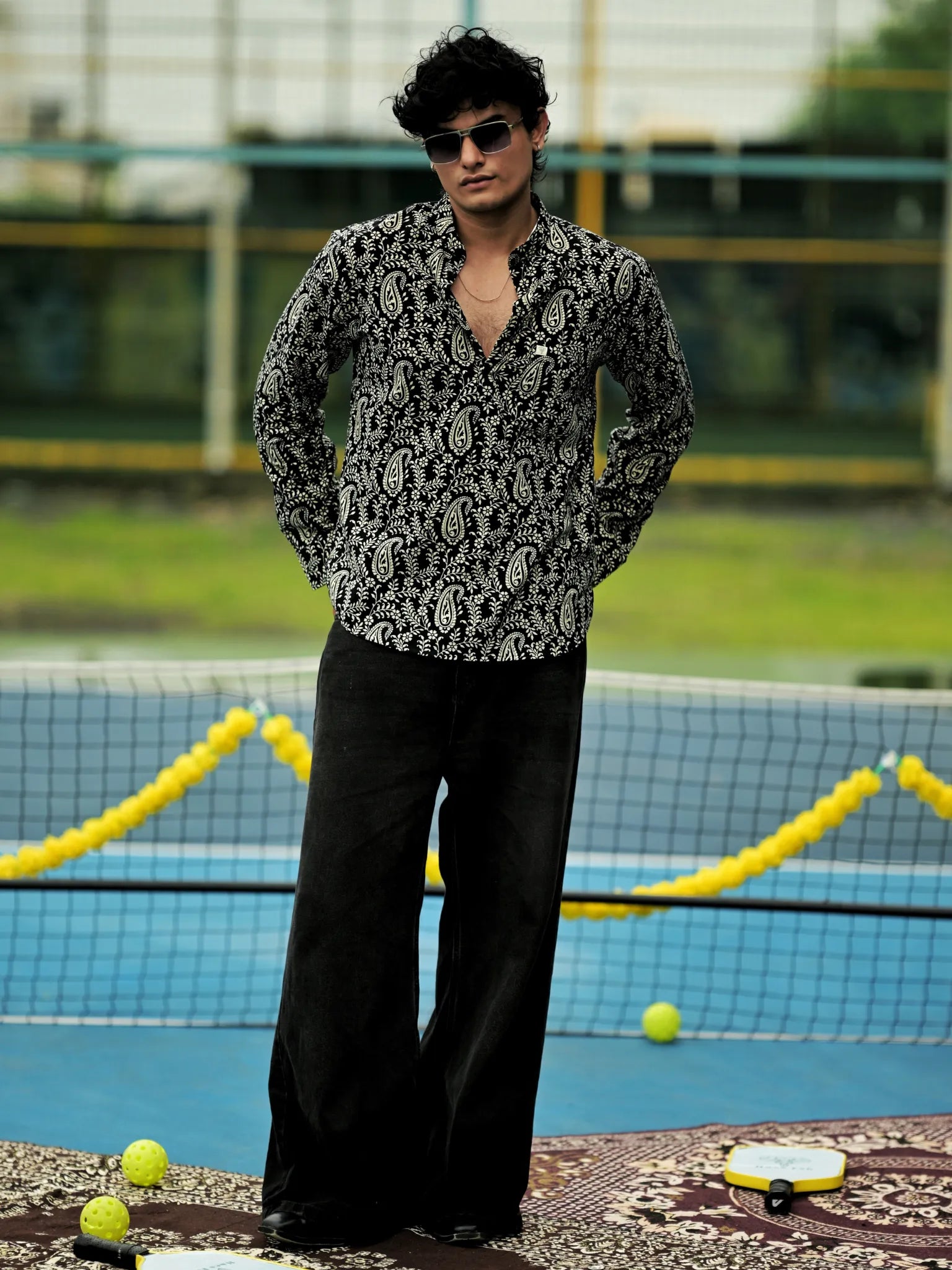 Black Mughal Paisley Short Kurta