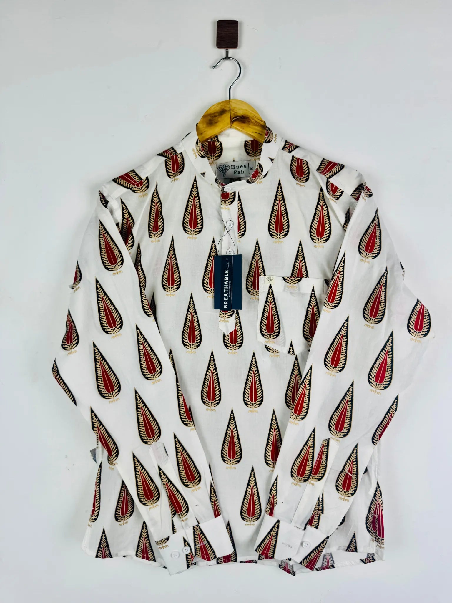 White Red leaf printed short kurta