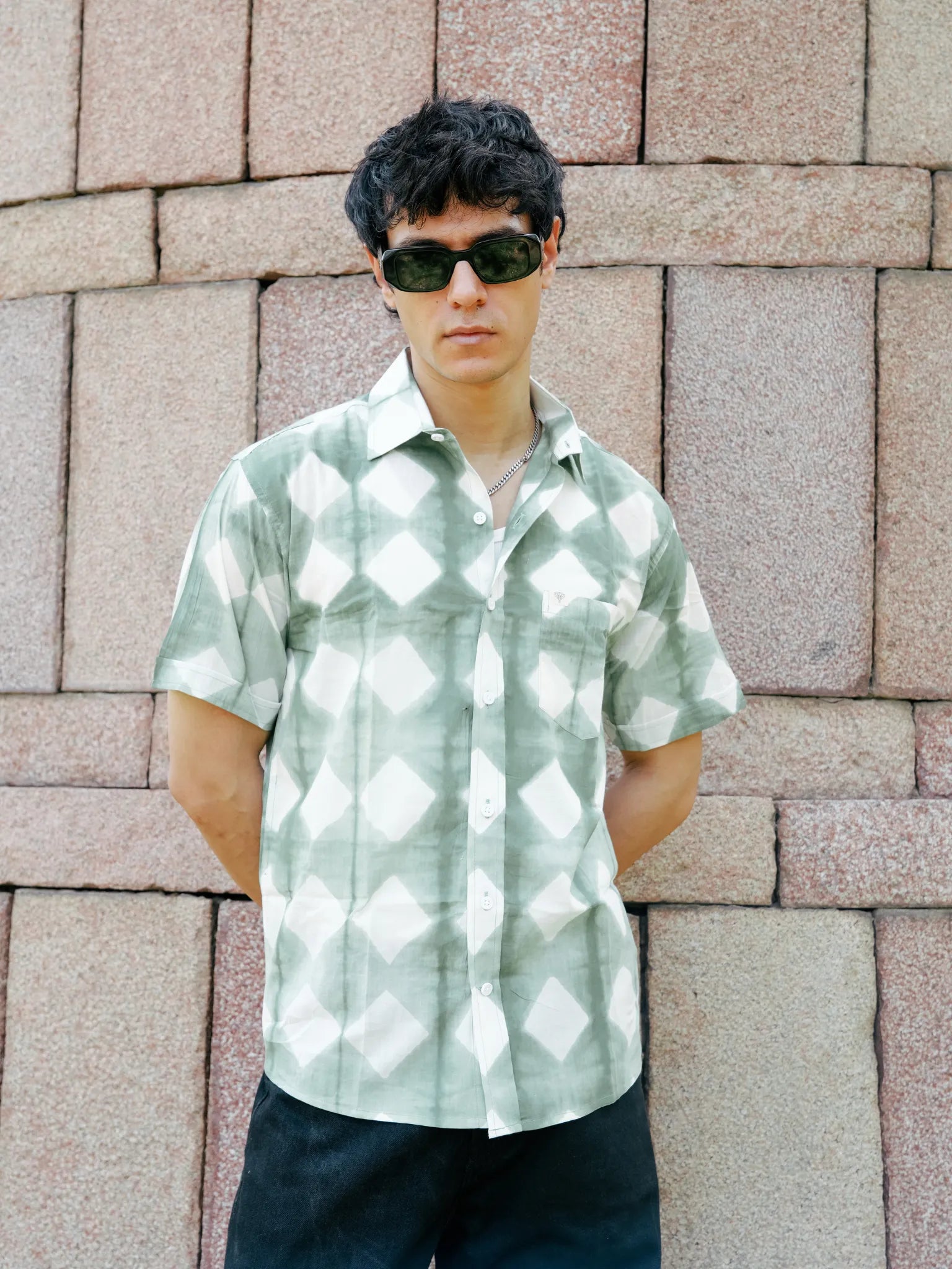 Green Block Art Half Sleeves Shirt