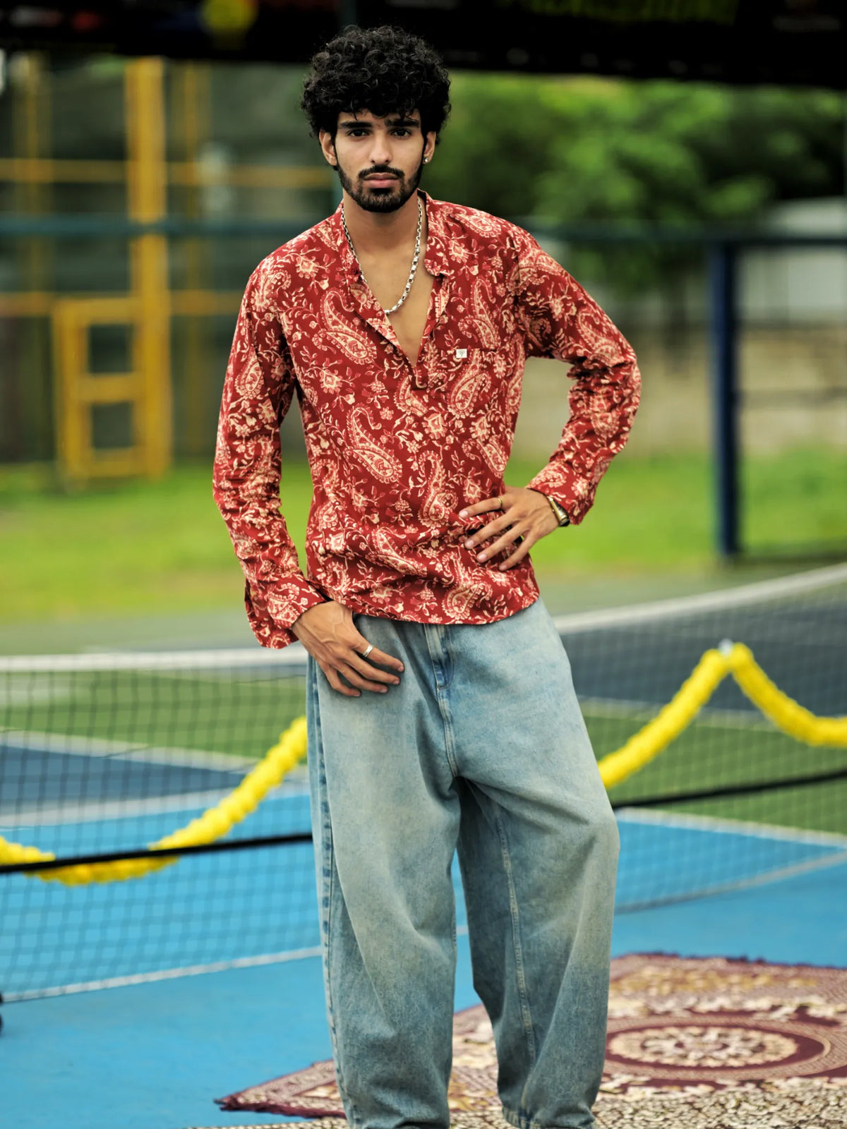 Maroon Folk Paisley Short Kurta