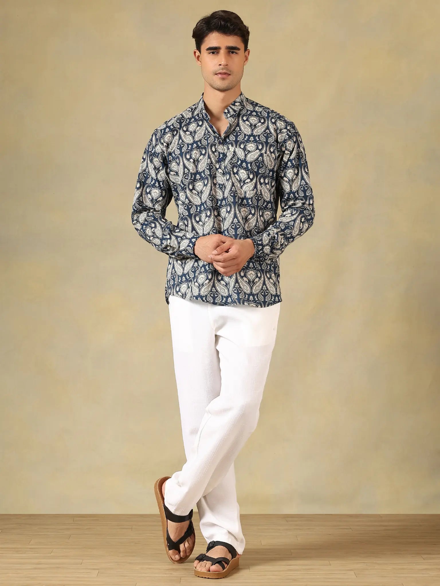 navy blue paisley short kurta