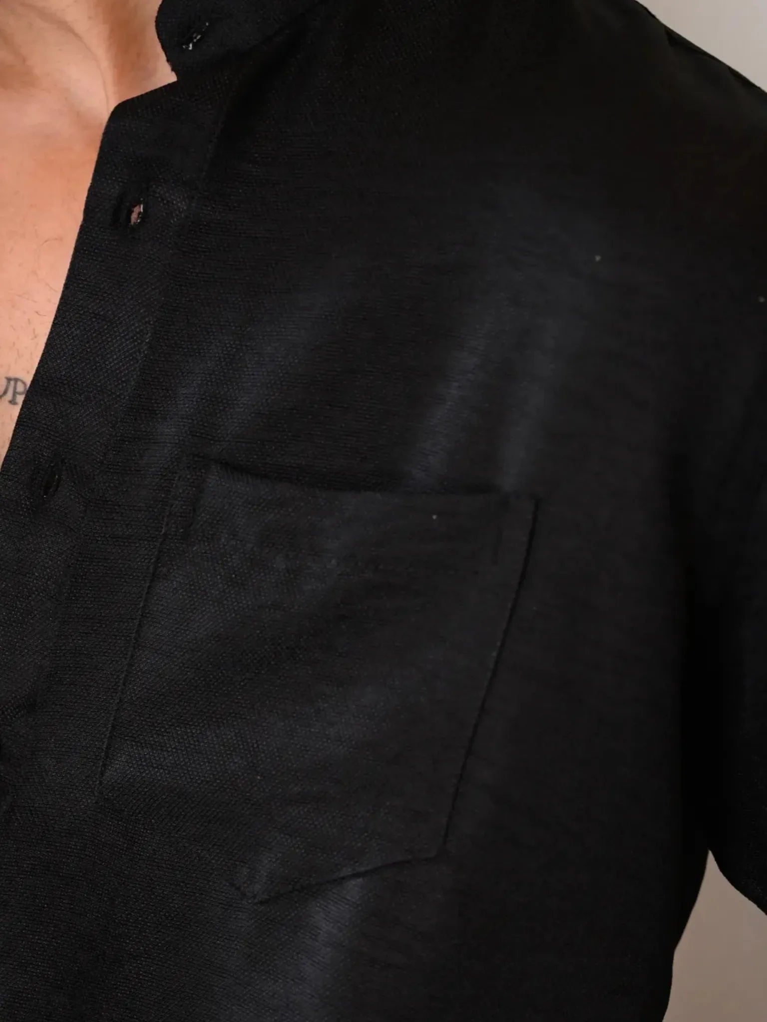 Black Linen Matty Blend Short Kurta