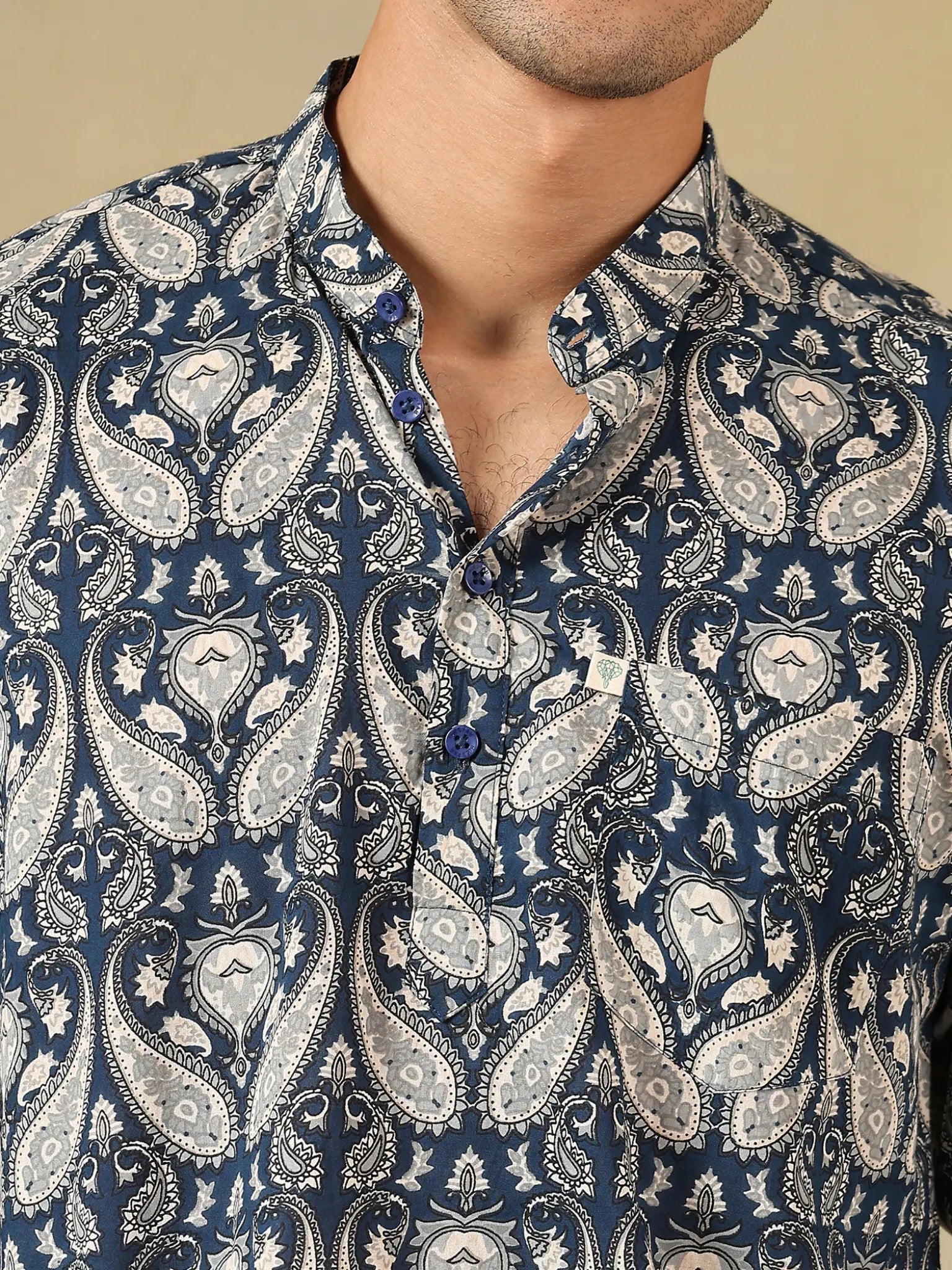 navy blue paisley short kurta