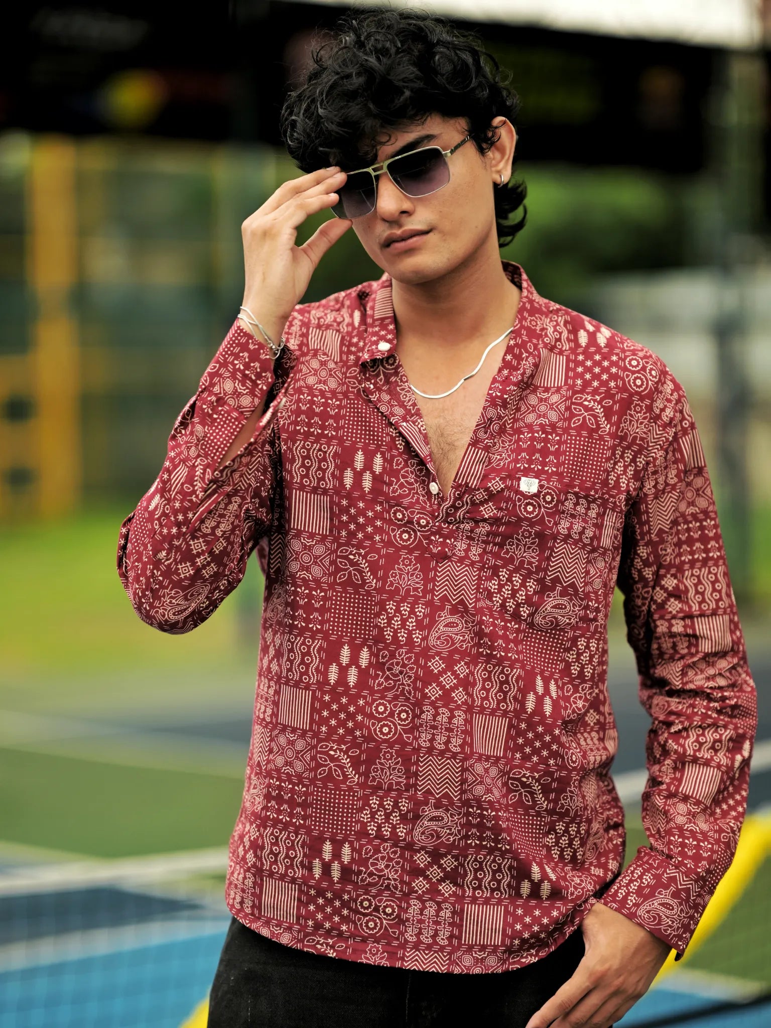 Maroon Art Short Kurta