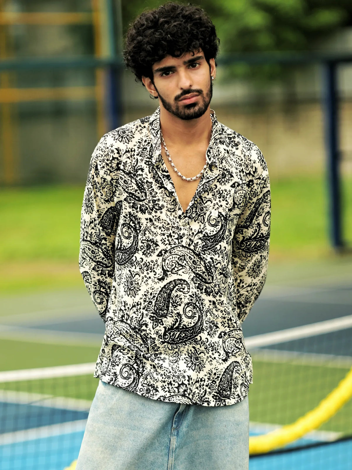 White Earthy Paisley Short Kurta