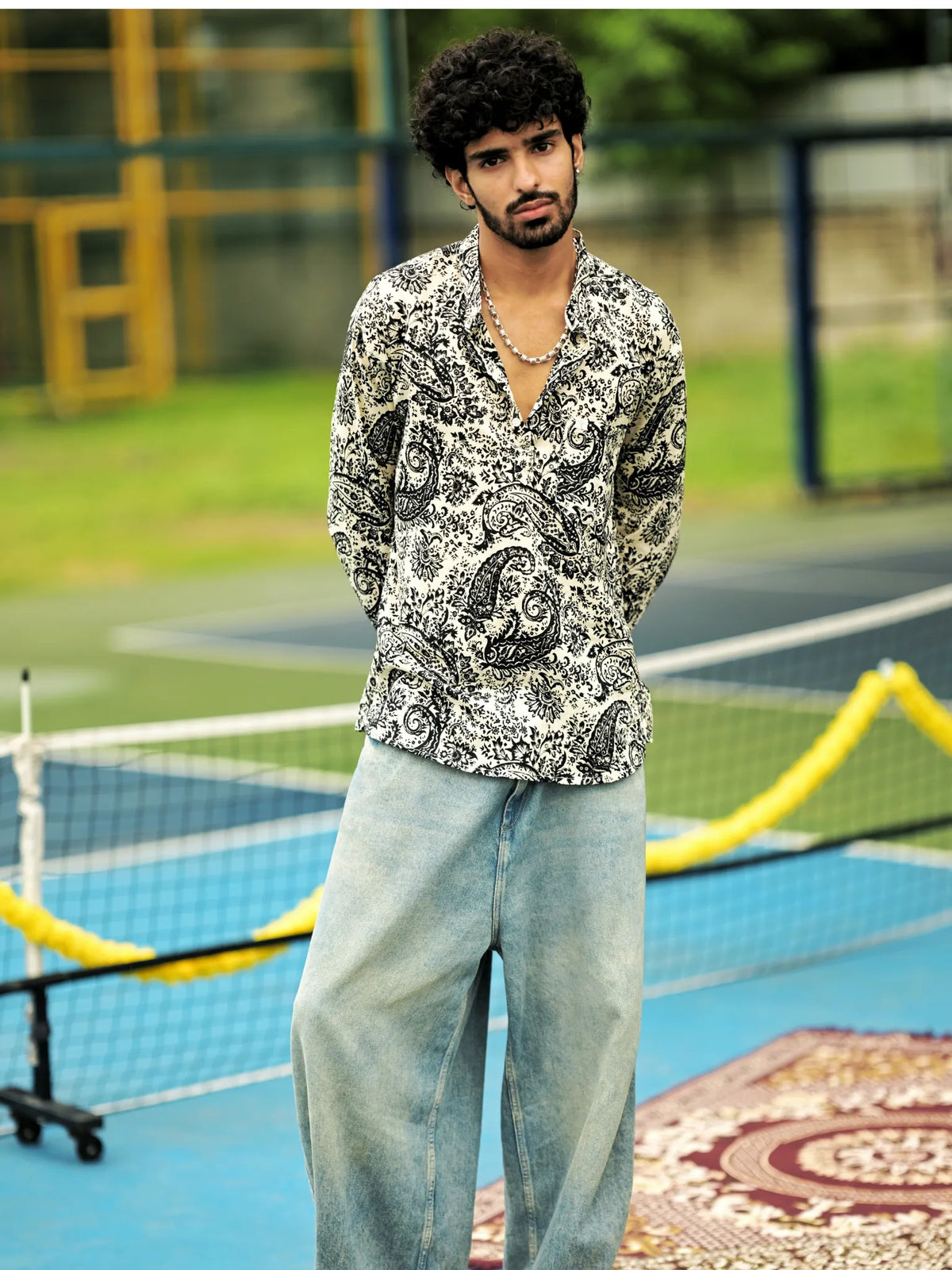 White Earthy Paisley Short Kurta