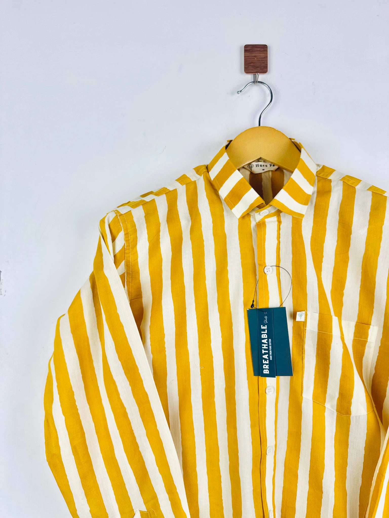 yellow-White stripes Full Sleeves Shirt