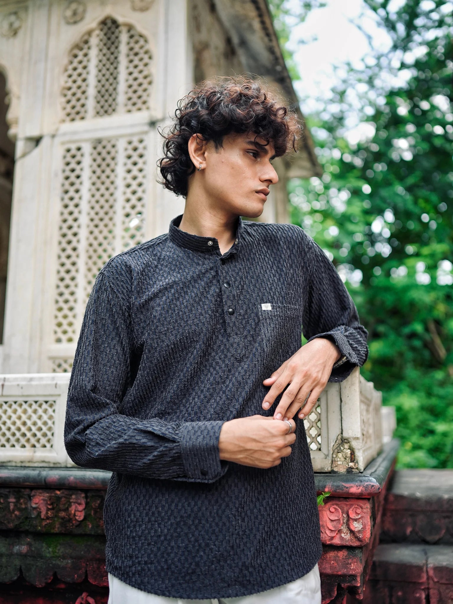 Grey Texture Weave Short Kurta
