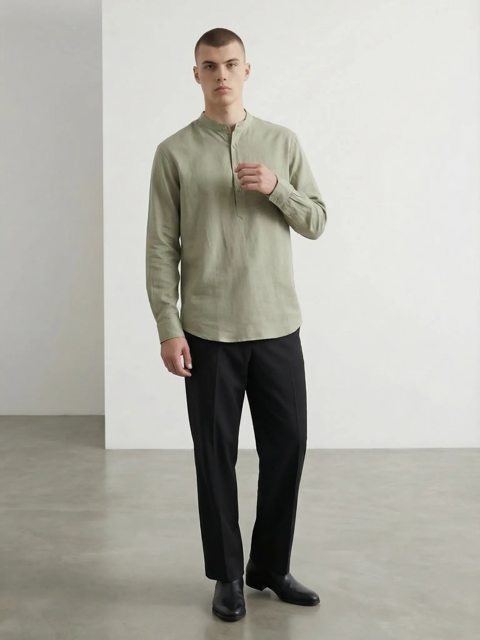 Pista green Linen Blend textured Short Kurta