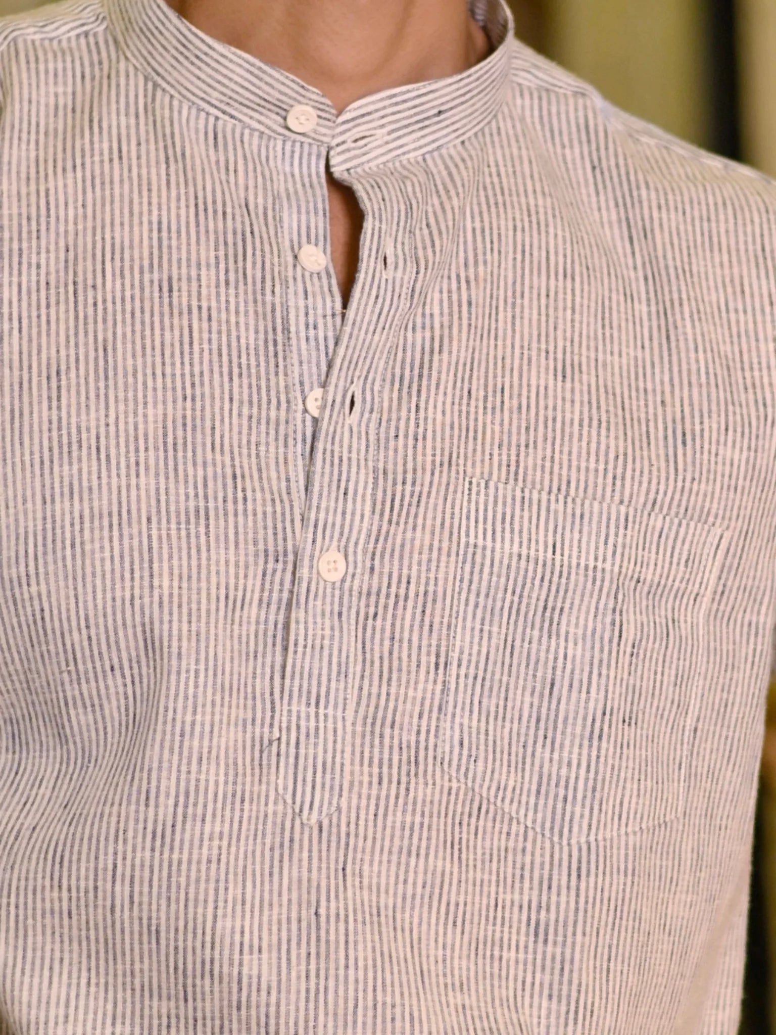 Grey Lining Cotton yarn Dyed Short Kurta