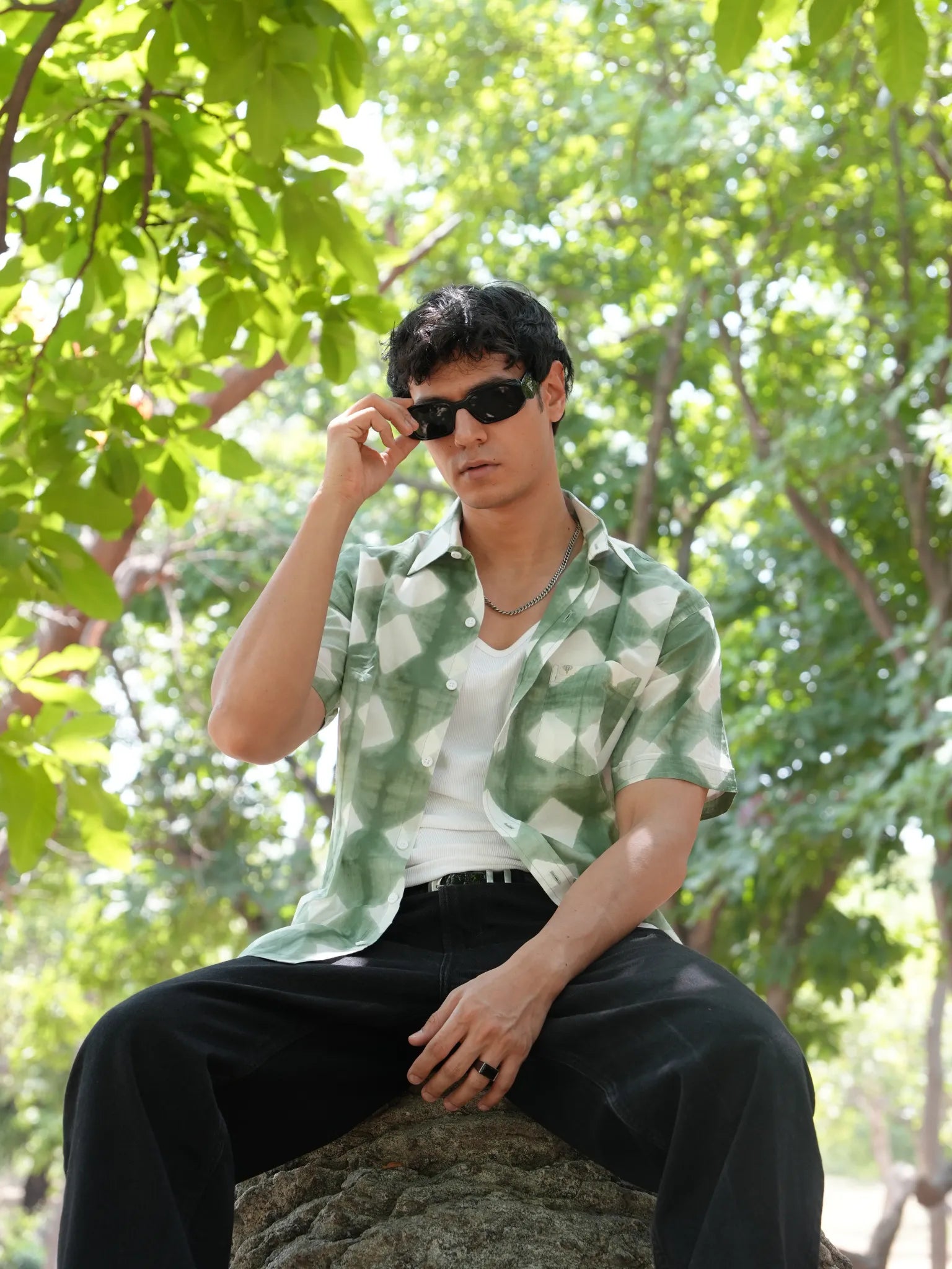 Green Block Art Half Sleeves Shirt