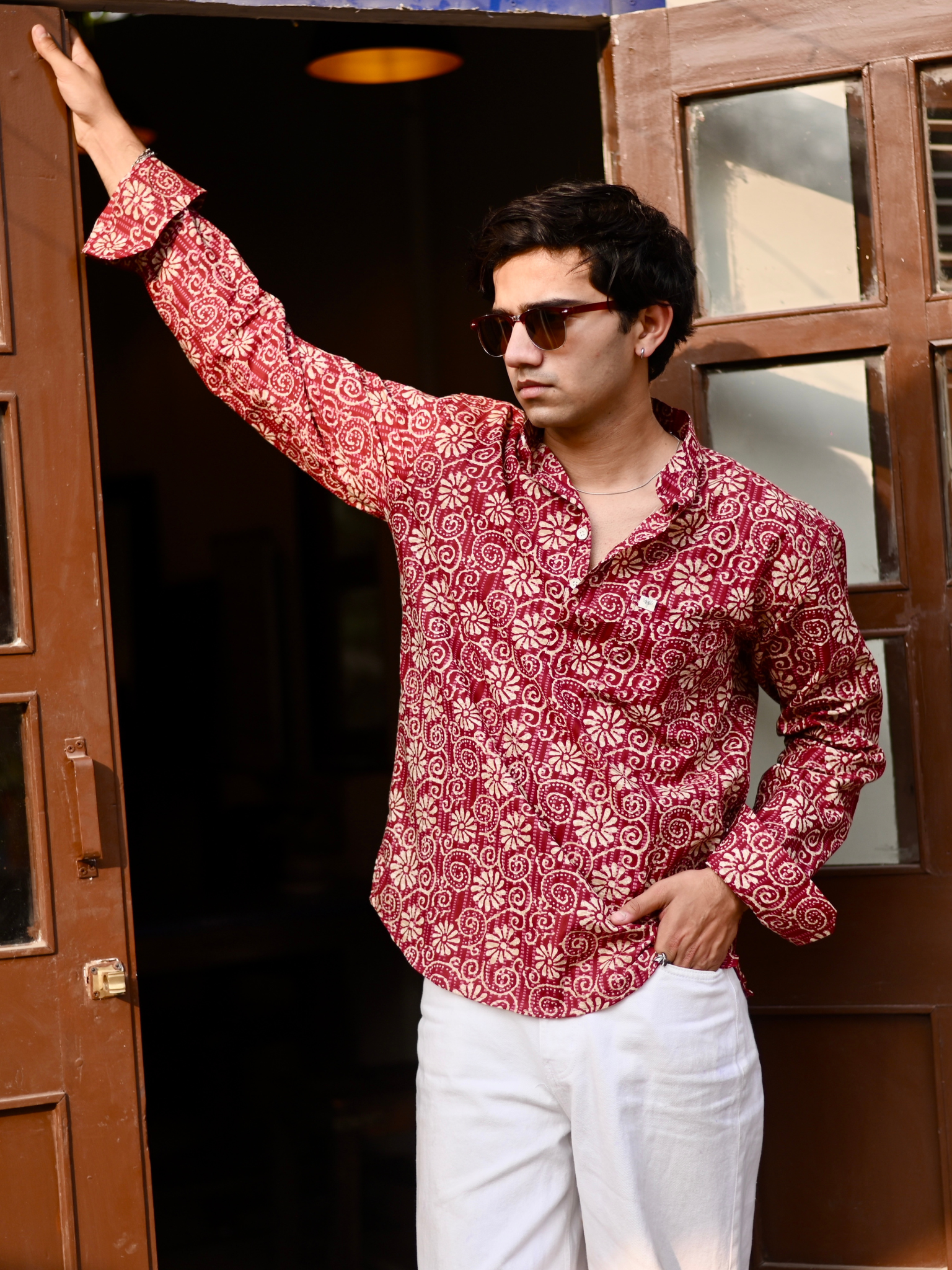 Maroon flowers Printed short kurta