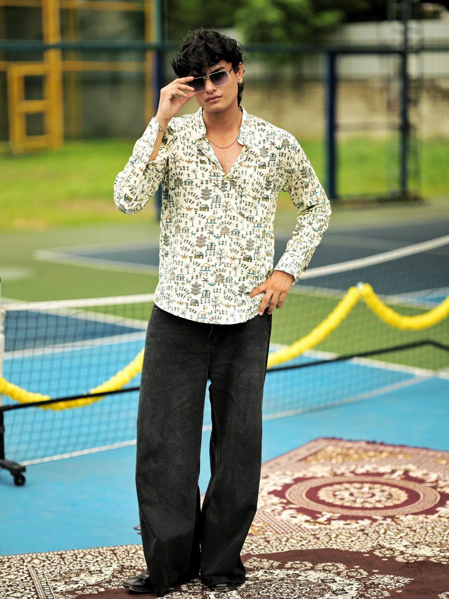 Sky Blue Village printed short kurta