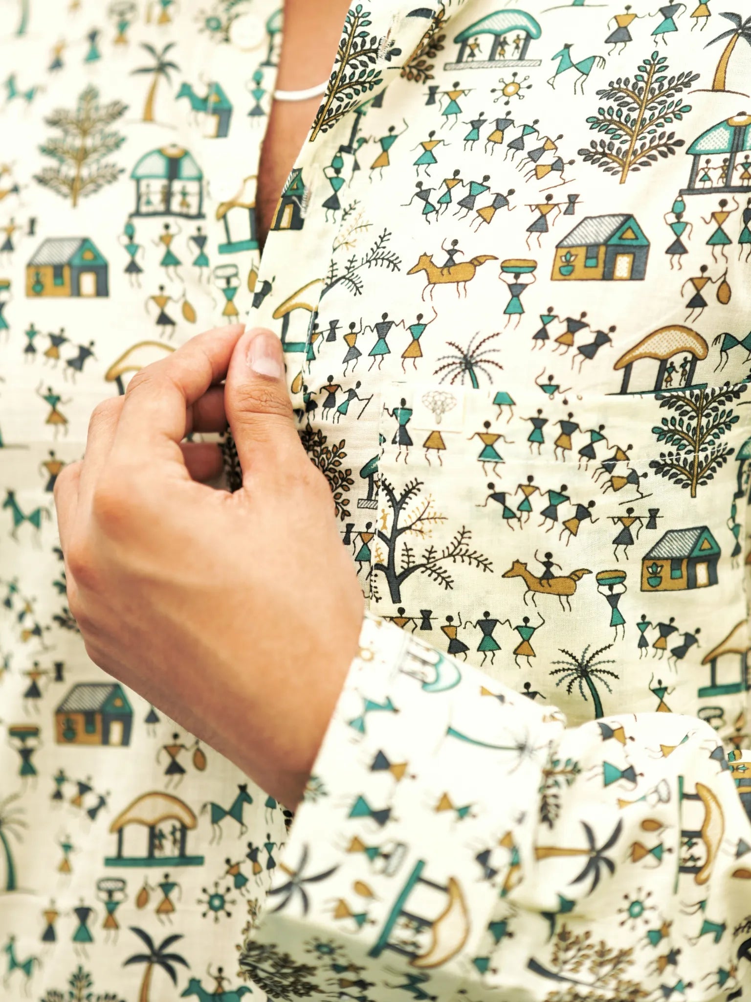 Sky Blue Village printed short kurta