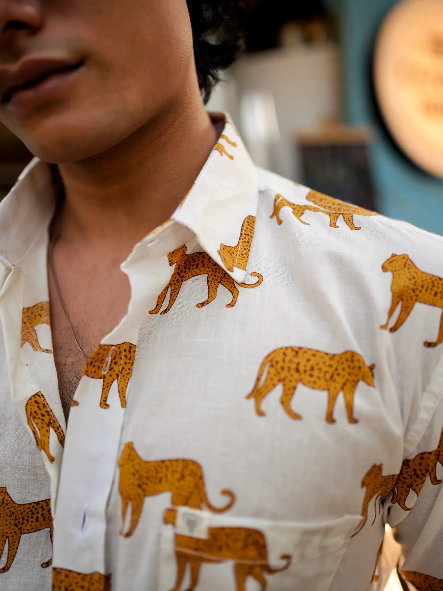 White Yellow Cheetah Half Sleeves Shirt