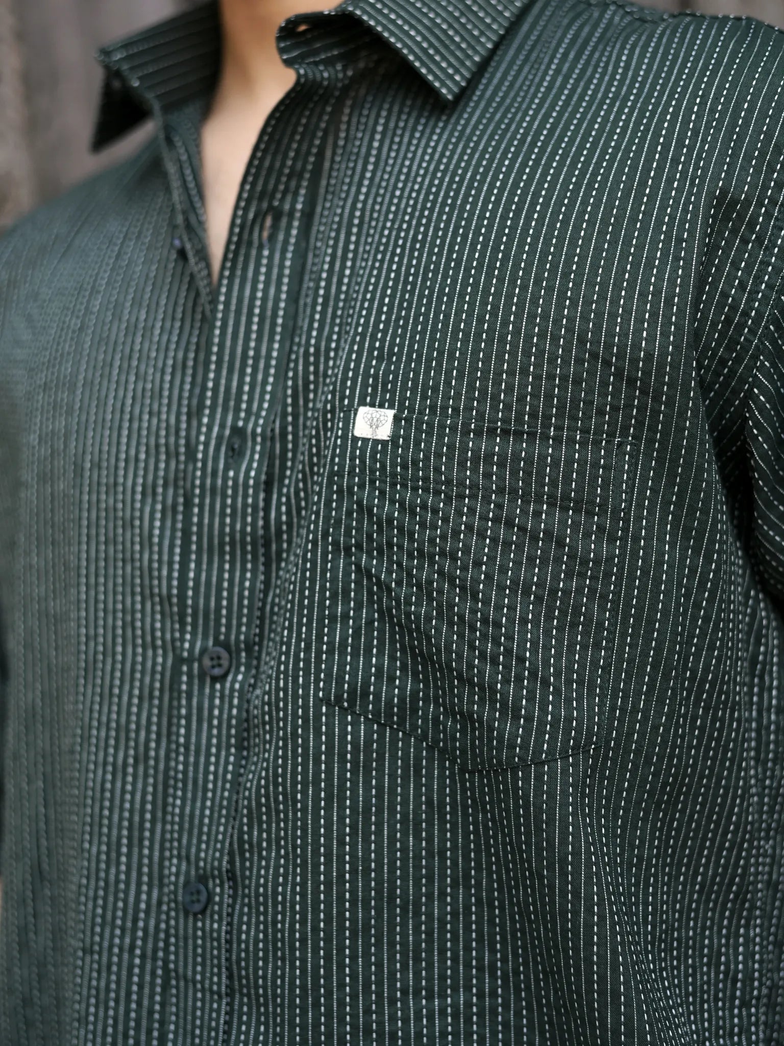 Olive kantha Full Sleeves Shirt