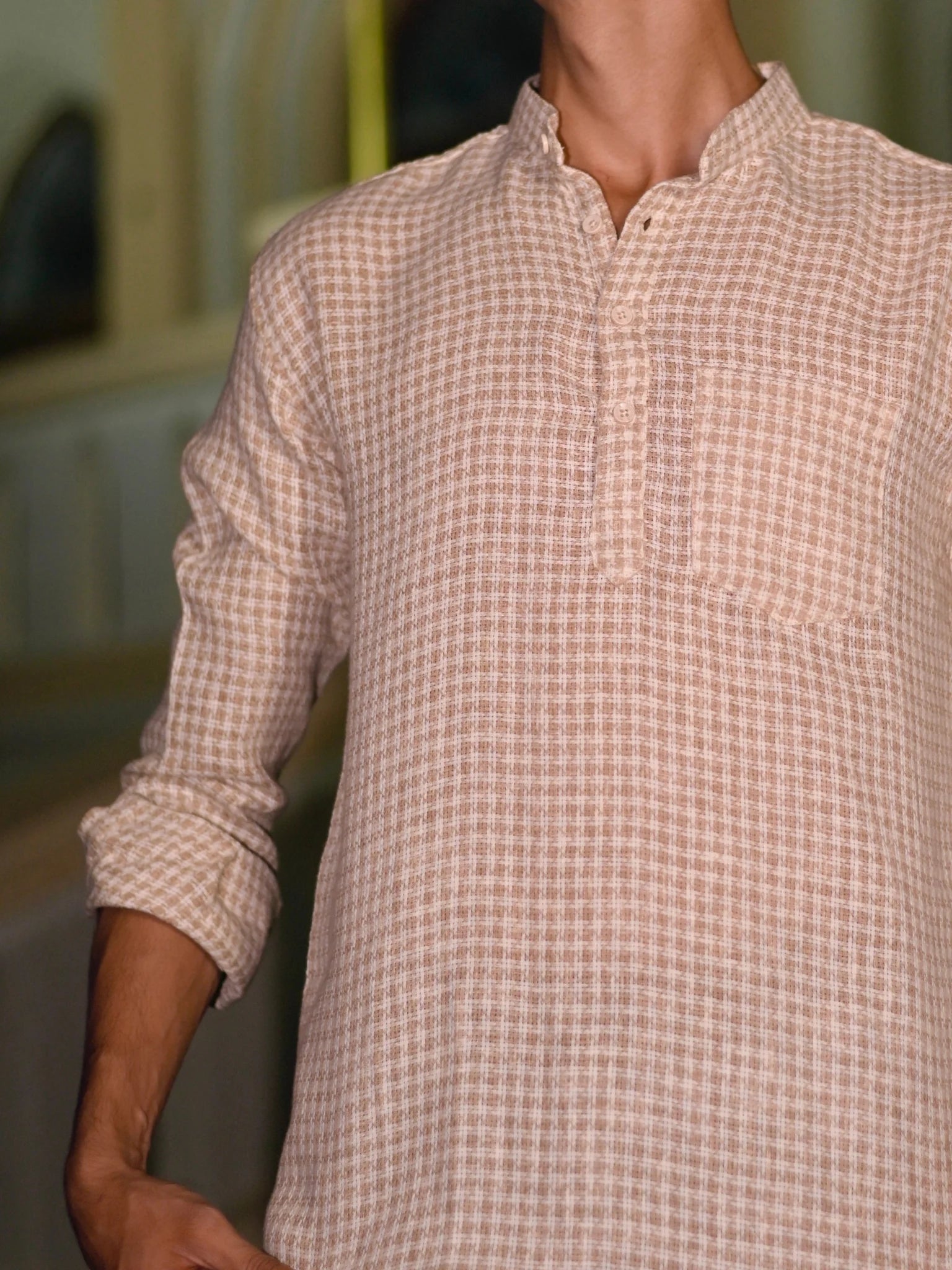 Tan Self pattern yarn Dyed Short Kurta