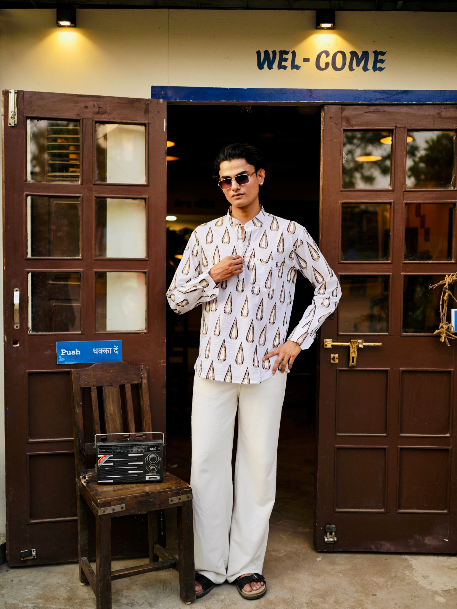 White Drop Motif printed short kurta