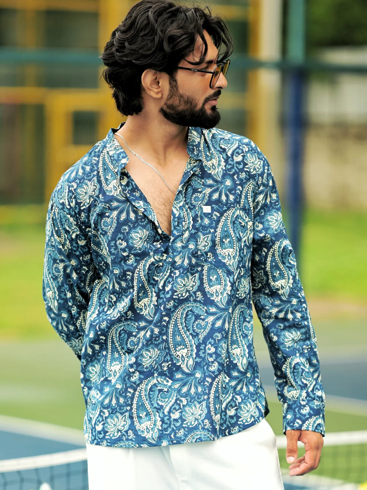 Sky Blue Paisley Printed Short Kurta