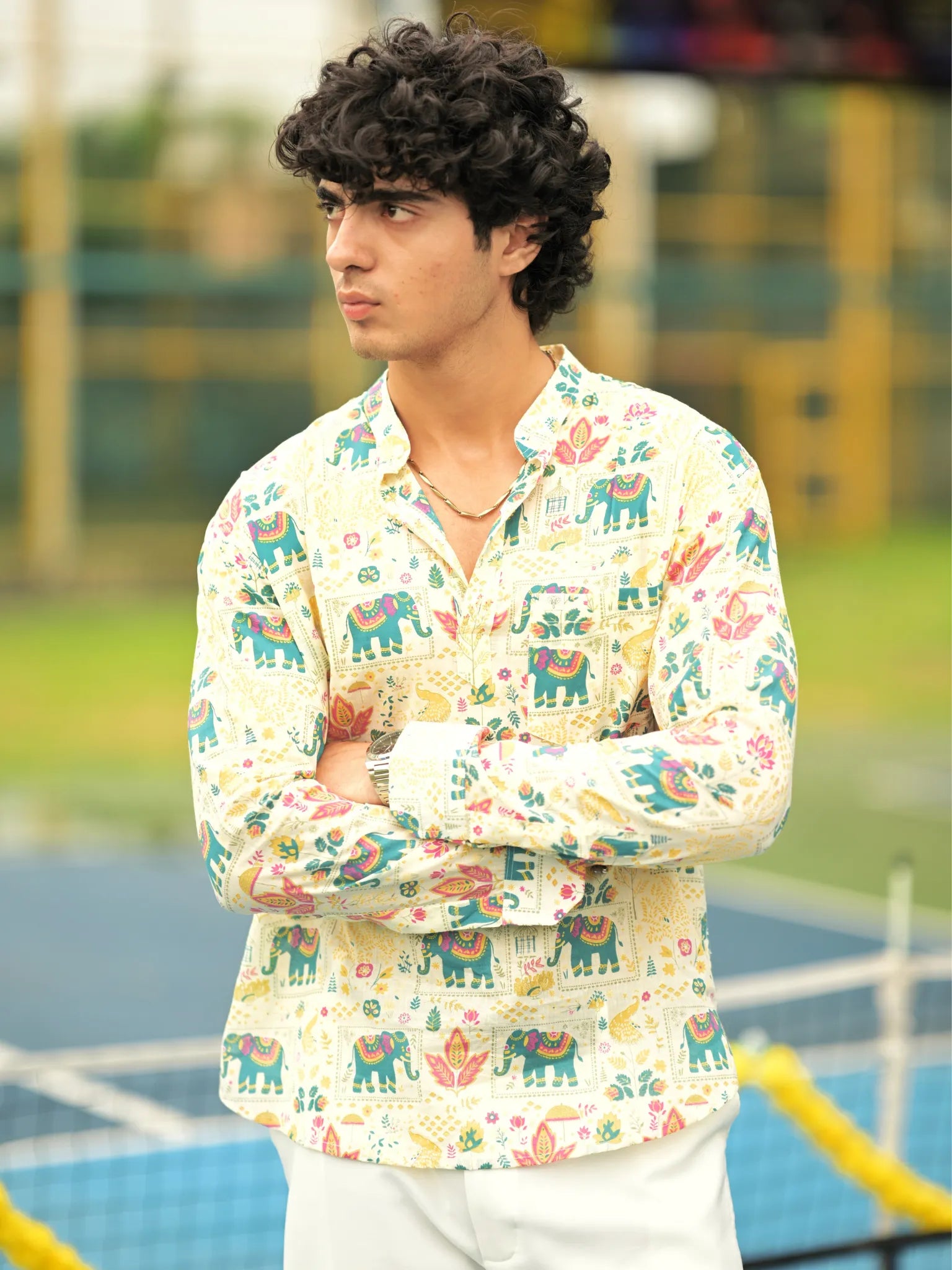 Ivory Elephant Art Short Kurta