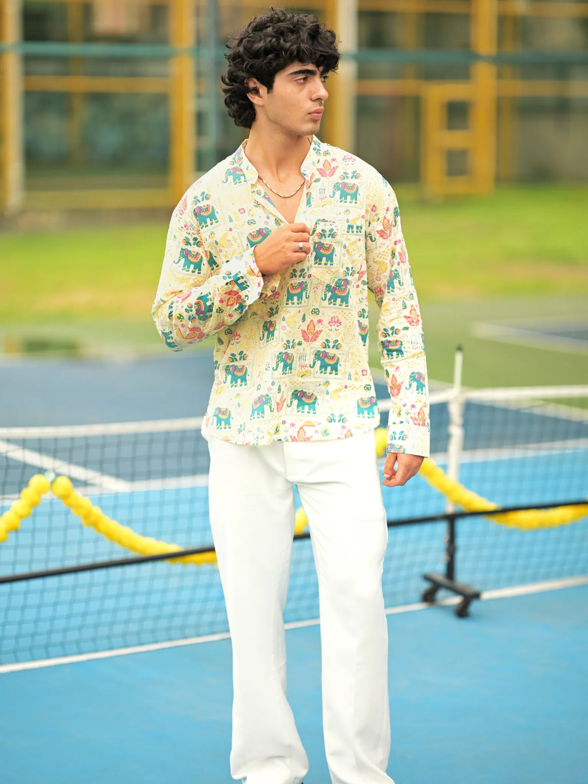 Ivory Elephant Art Short Kurta