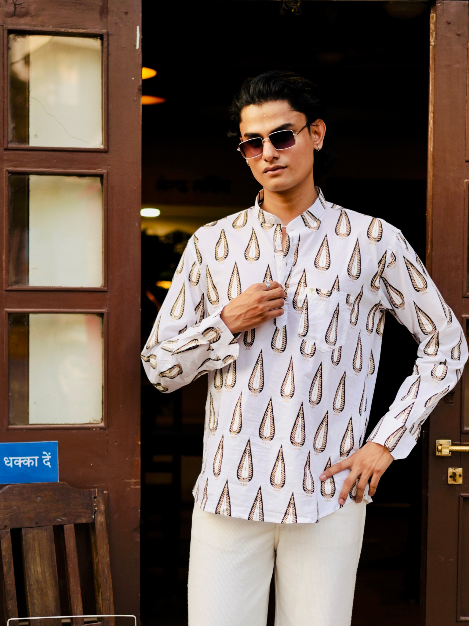 White Drop Motif printed short kurta