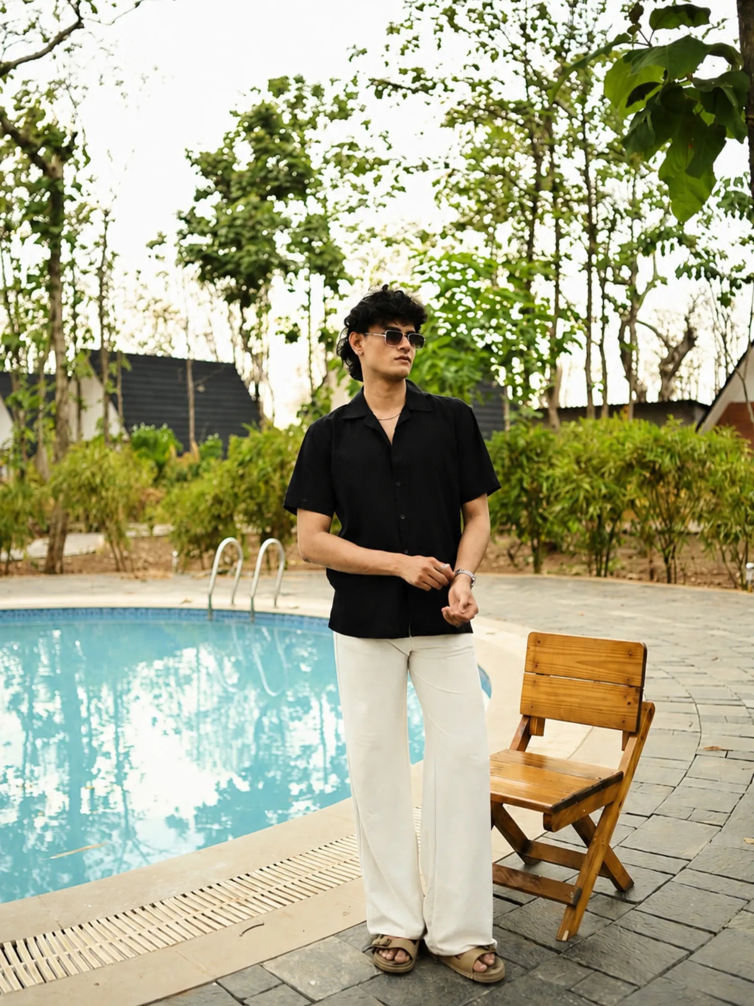 Black Flex Cuban Collar Shirt