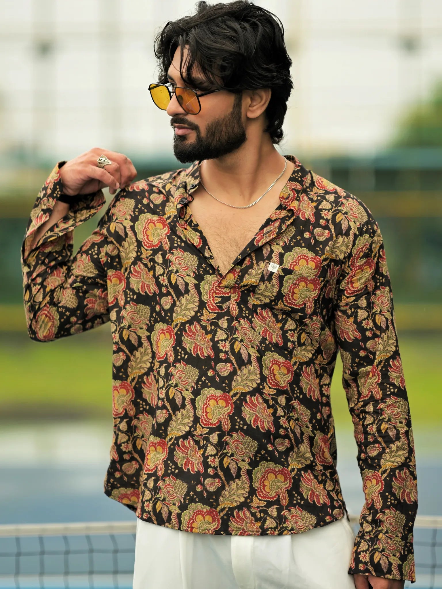 Black Floral Printed Short Kurta