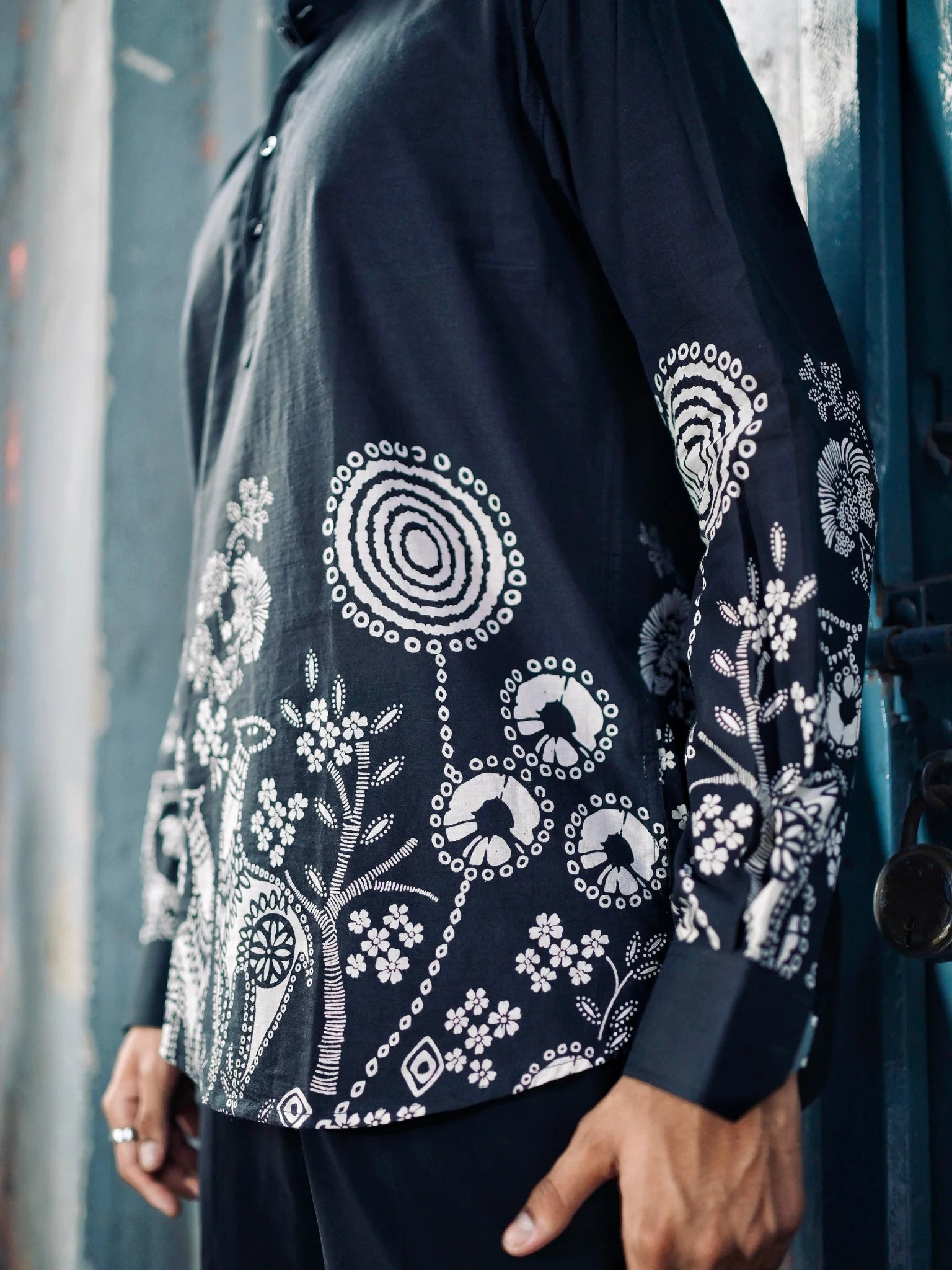 Black Placement Print short kurta