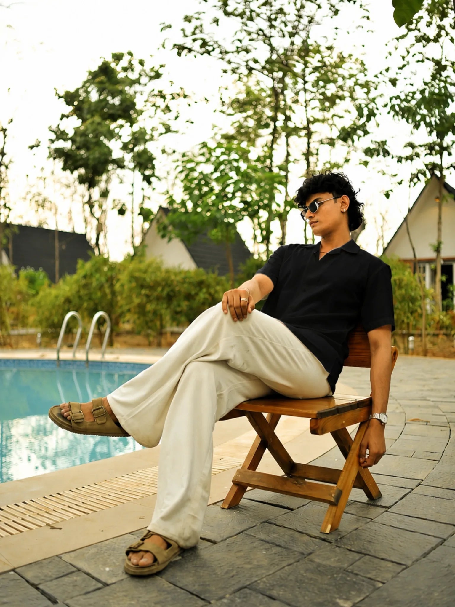 Black Flex Cuban Collar Shirt