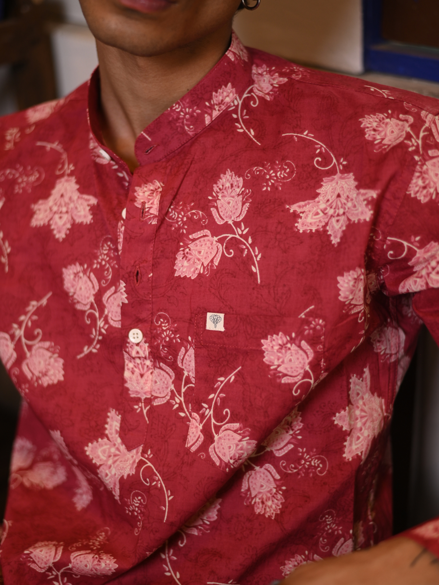 Bright Maroon Floral printed short kurta